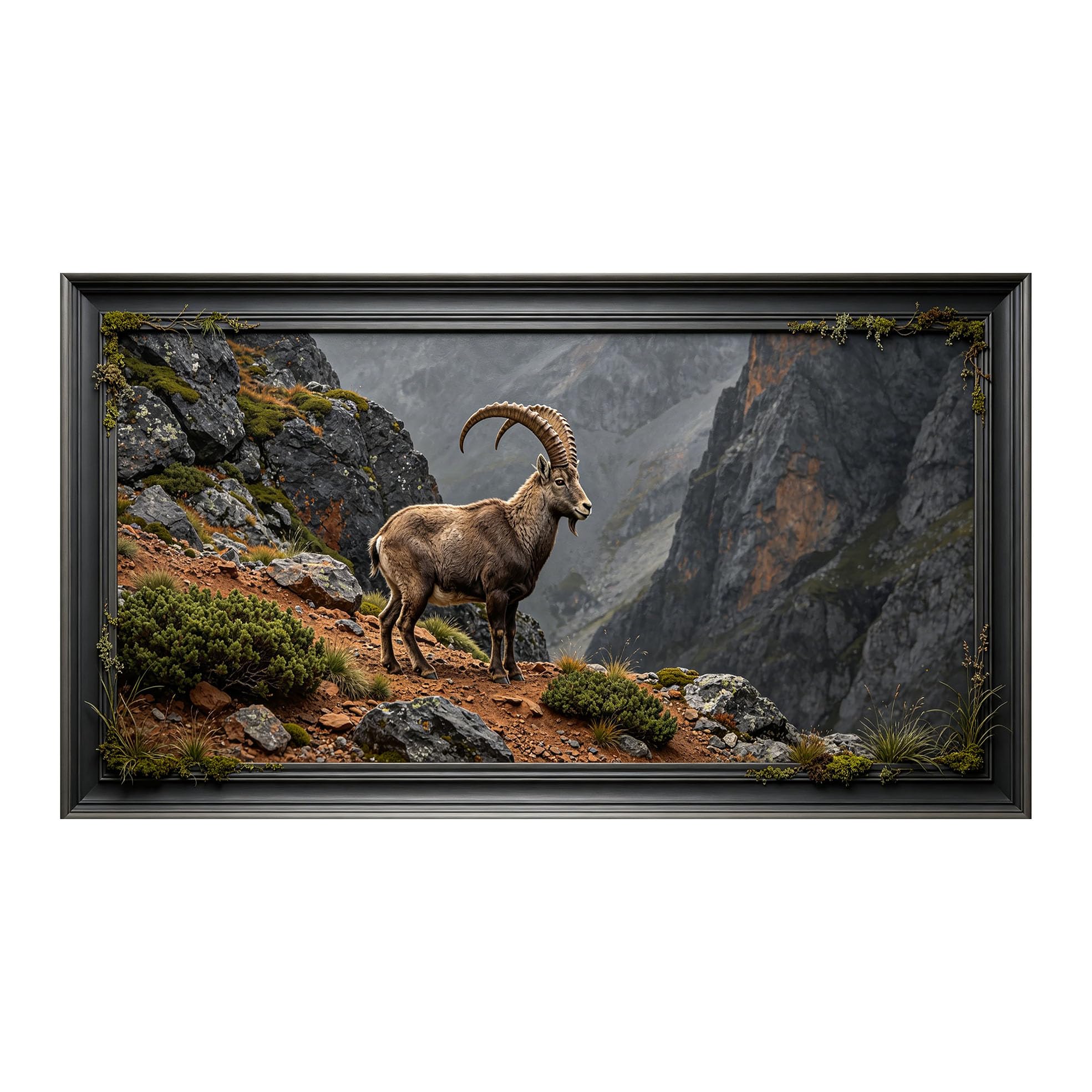 Murasolite 3D 3D Framed Wall Art 50cm×90cm Mountain Wild Goat Landscape Realistic Oil Painting SelfAdhesive Fabric Mural Wall Decor, Peel and Stick No Damage to Wall for Bedroom Living Room