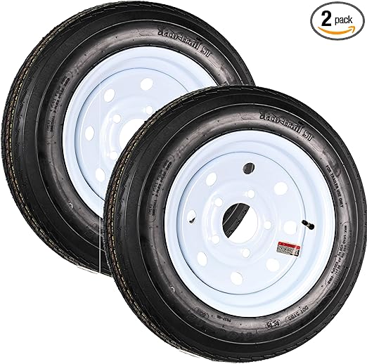 eCustomrim 2-Pack Trailer Tire and Rim 480-12 4.80-12 480X12 Load Range C 5 Lug White Modular Wheel - 2 Year Warranty w/Free Roadside