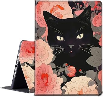 for All-New Fire Max 11 Case 13th Generation 2023 Release 11 inch with Adjustable Stand & Auto Wake/Sleep Feature Smart Protect Cover Tablet Case - Floral Flower Black Cat