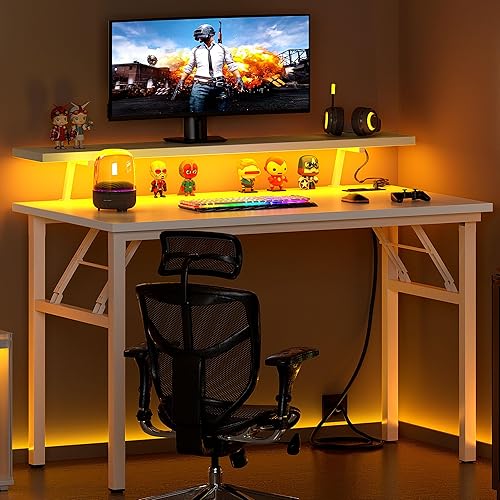 Miniatura 11 de Need AC5WW NA - Escritorio plegable para computadora y oficina en casa con tomas de corriente, soporte para monitor, espacio para taza, luces led y