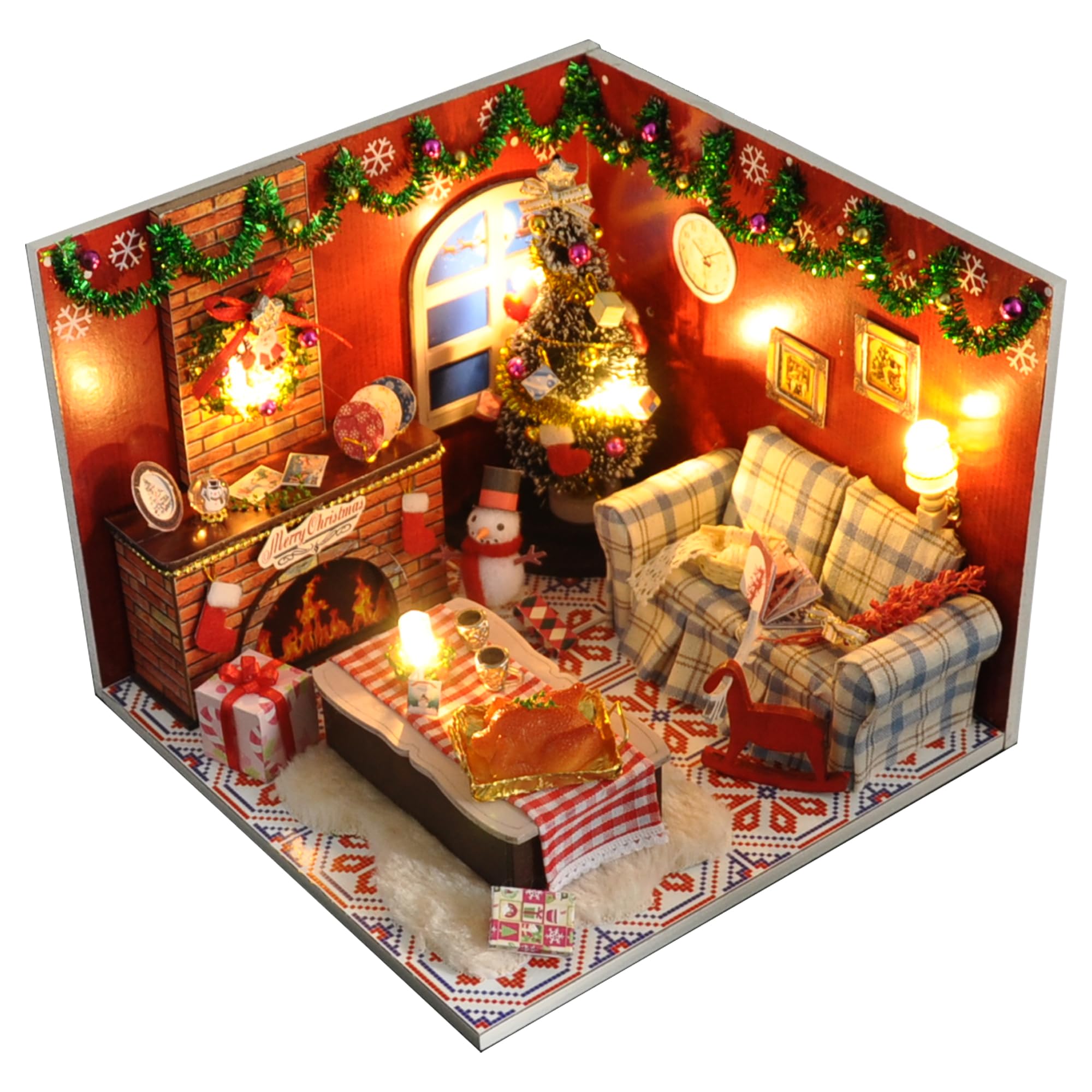 Flever Dollhouse Miniature DIY House Kit Creative Room with Furniture and Glass Cover for Romantic Artwork Gift(Dreamlink of Christmas)
