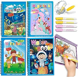 4PCS Magic Water Coloring Books,Water Wow Books,Water Coloring books for Toddlers, Magic Paint Set,Paint with Water Books,Mess-Free Coloring Book