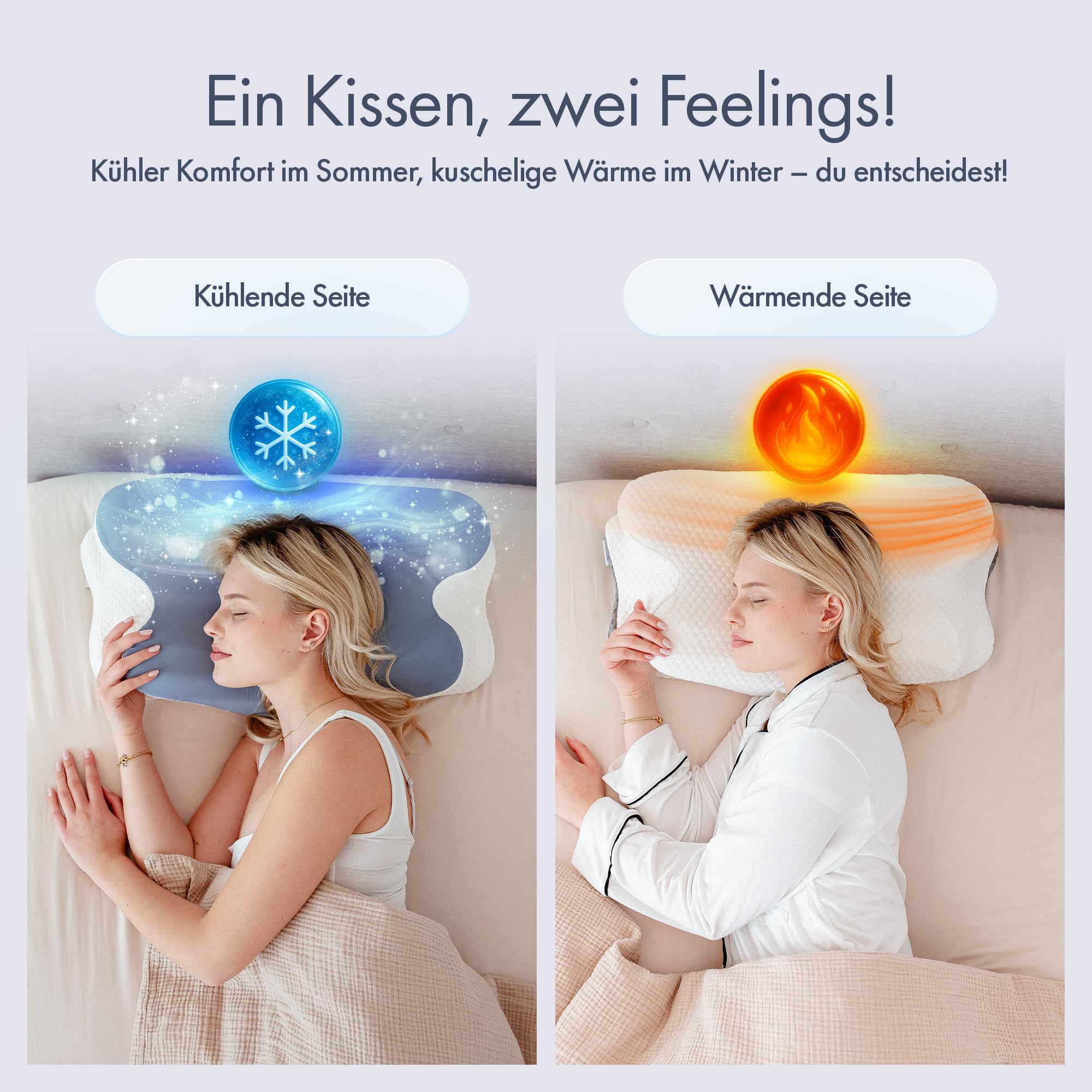 Knoop Home & Living / Almohada ergonómica para un sueño reparador/dos fundas para verano e invierno/marca alemana/espuma viscoelástica/almohada para dormir de lado, para dormir de lado, boca abajo y