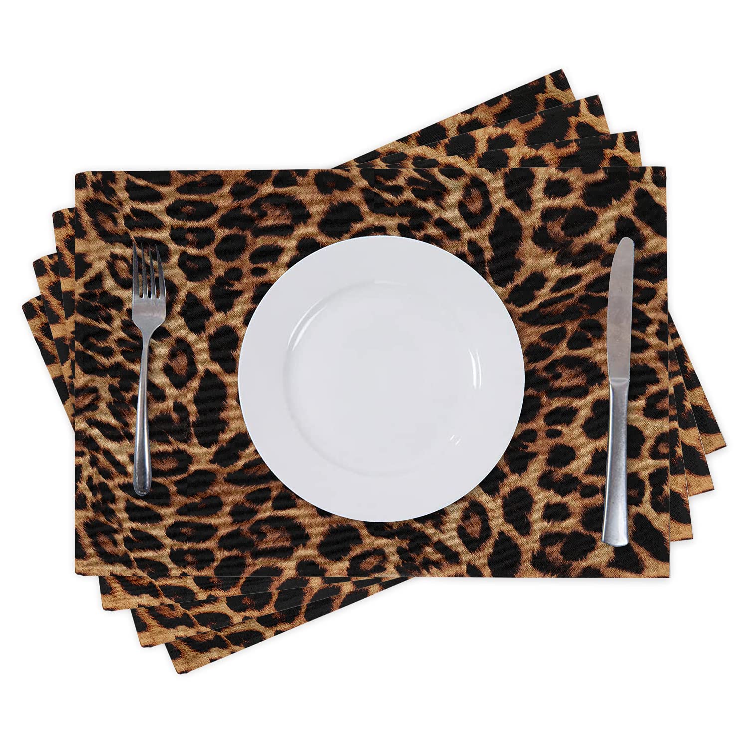 Elegant Placemats Set of 4 for Christmas/Thanksgiving Dining Table Washable Woven Linen Placemat Non-Slip Heat Resistant Kitchen Table Mats Easy to Clean (Leopard Print)