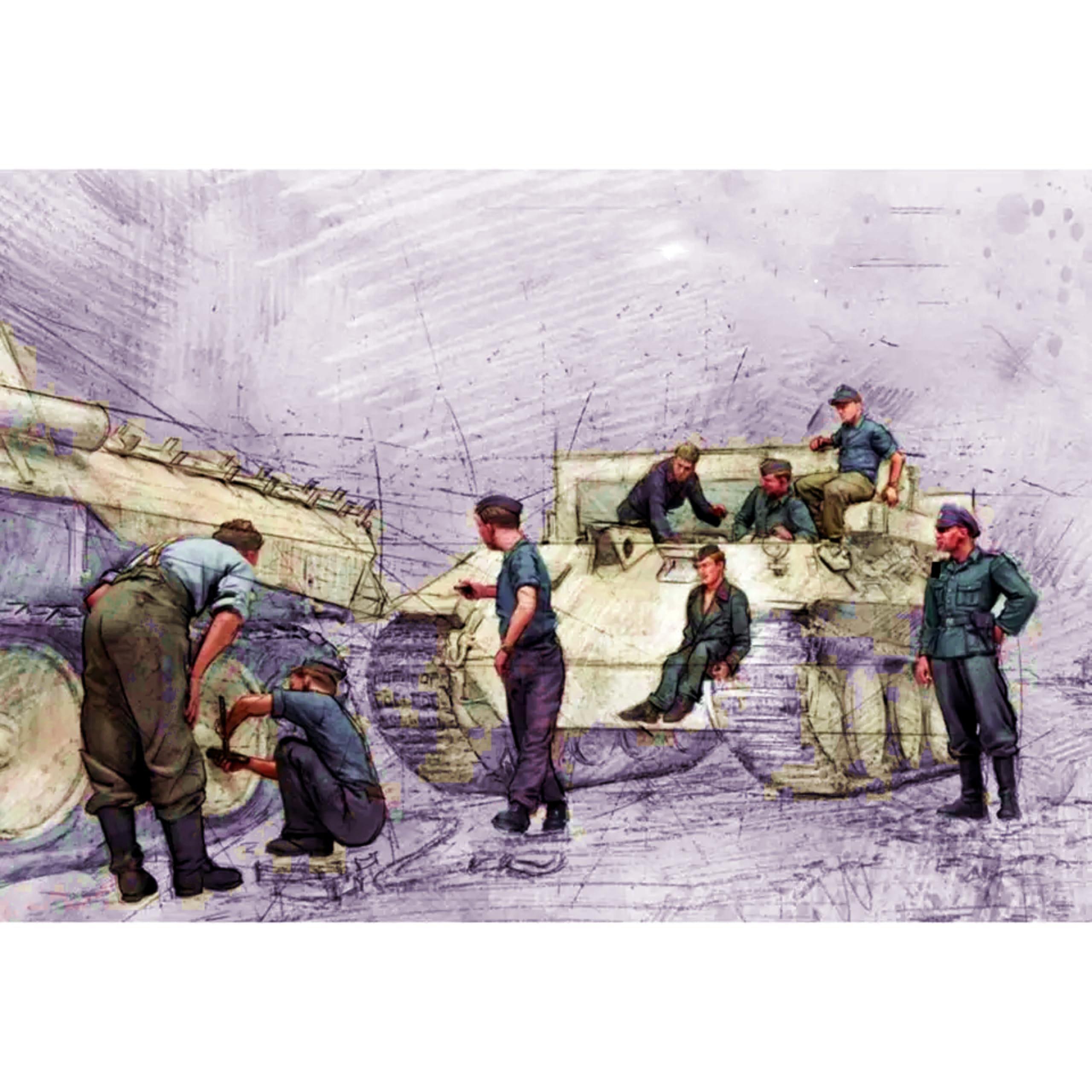 TRUEGRIS 1/35 WWII German Tank Soldier Resin Model Kit Unpainted and Unassembled (7 people, no tank) //k3w9J3