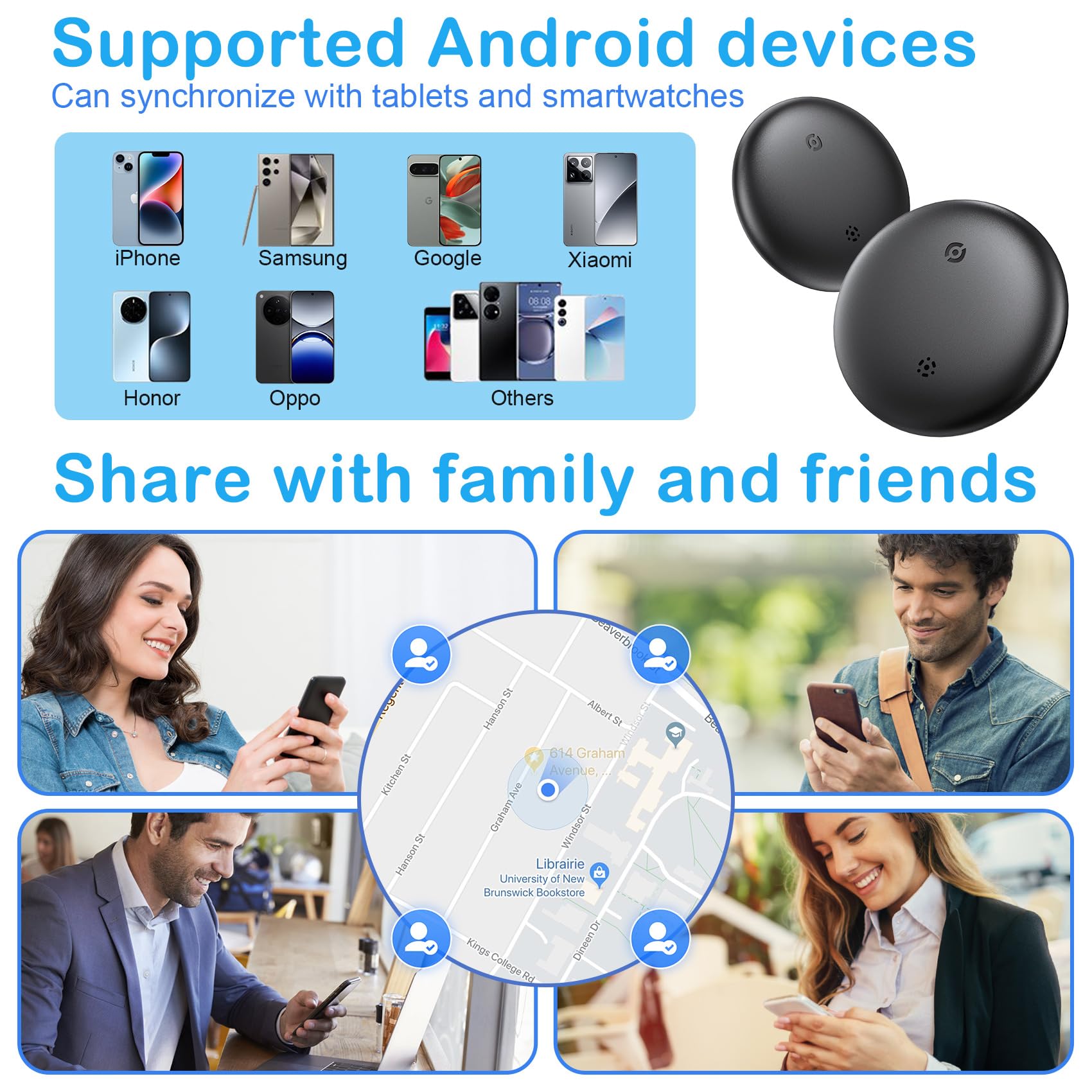 Air Tracker Android or iOS, 2 pezzi Smart Tracker Key Finder Compatibile con dispositivi iOS Find My/Google Find Hub, Bluetooth Key Tracker Smart Tracker per chiavi, bagagli, valigie (Nero)