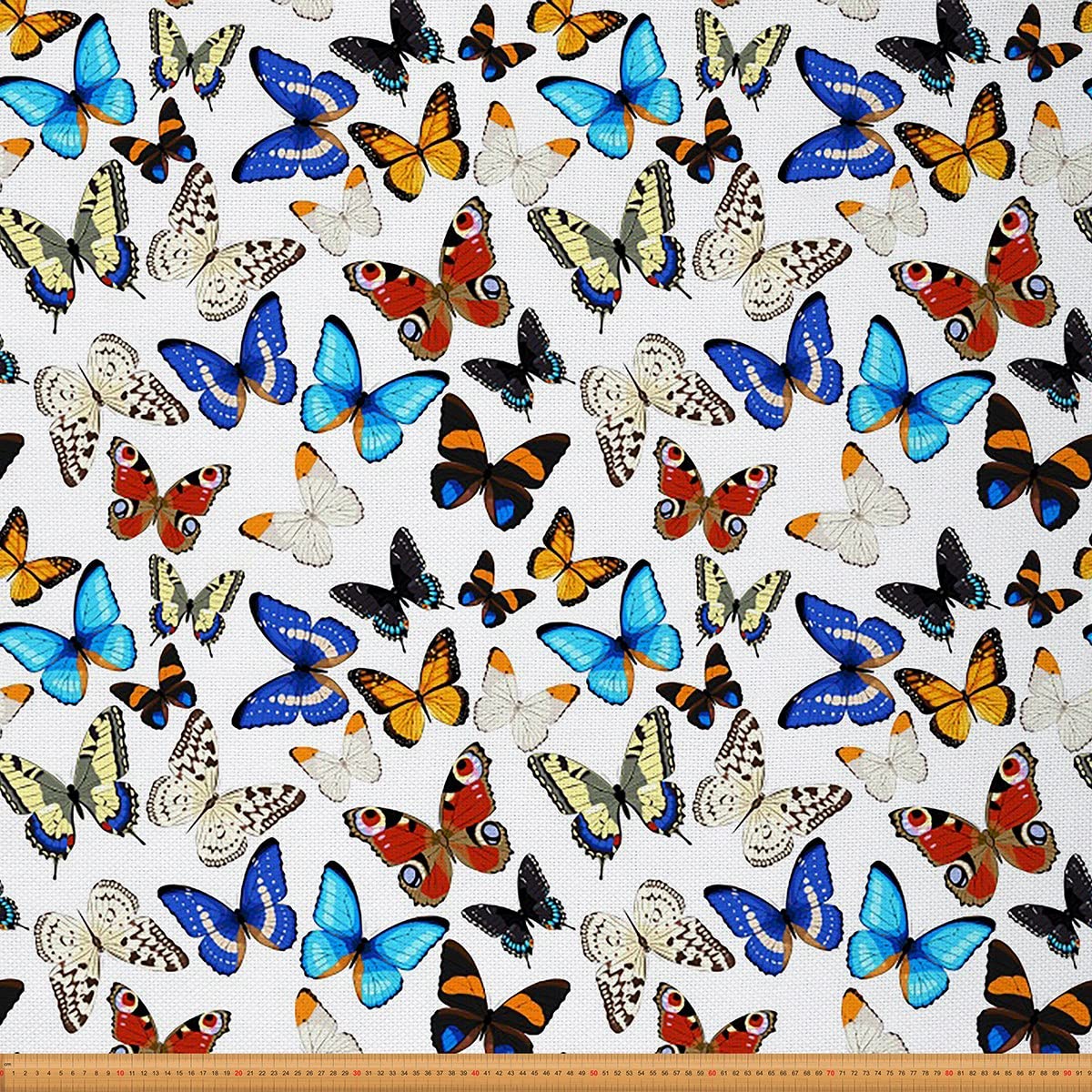 Butterfly Fabric by The Yard,Colorful Butterflies Fabric for Chairs,Bright Animals with Numerous Different Designs Waterproof Outdoor Fabric,10 Yards,(L920*W150cm) Blue White