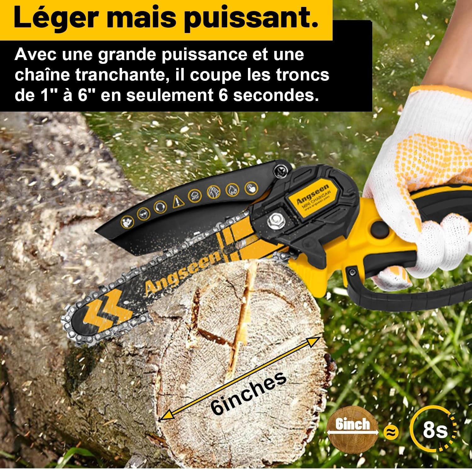 Mini motosega Brushless 6 Inch, sega elettrica senza fili con 2 batterie e catene, piccola motosega con serratura di sicurezza per taglio del legno e potatura degli alberi, adatta per anziani