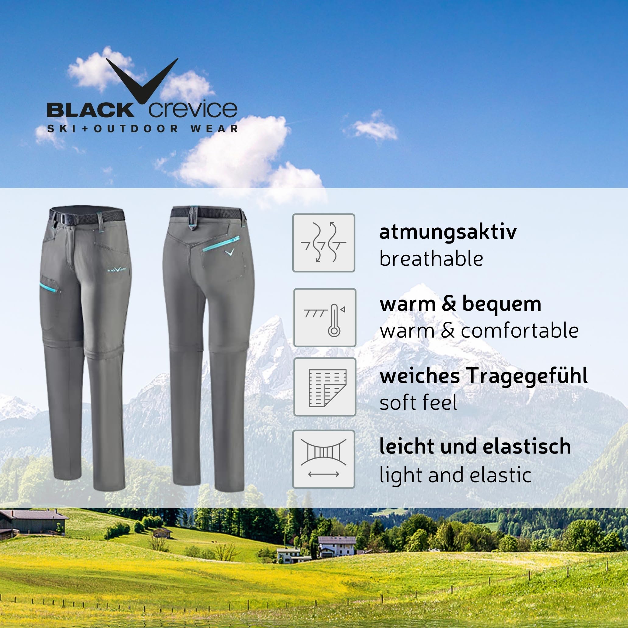 Black Crevice Pantalones de Trekking con Cremallera para Mujer - Pantalones de Senderismo Mujer