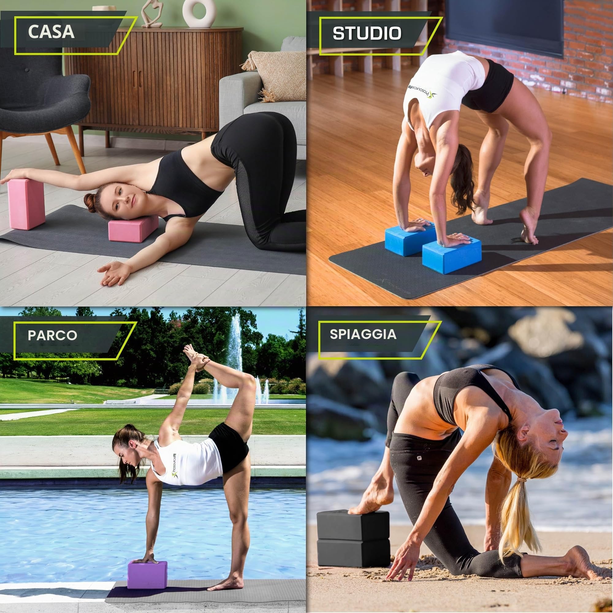 ProsourceFit Foam Yoga Blocks Set of 2, High Density EVA Yoga Bricks, Sturdy Yoga Prop Large Size 4”x 6” x 9”