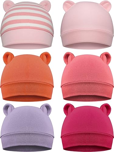 6 gorros para bebé recién nacido, con orejas de oso para bebés, niños y niñas, para bebés de 0 a 3 meses