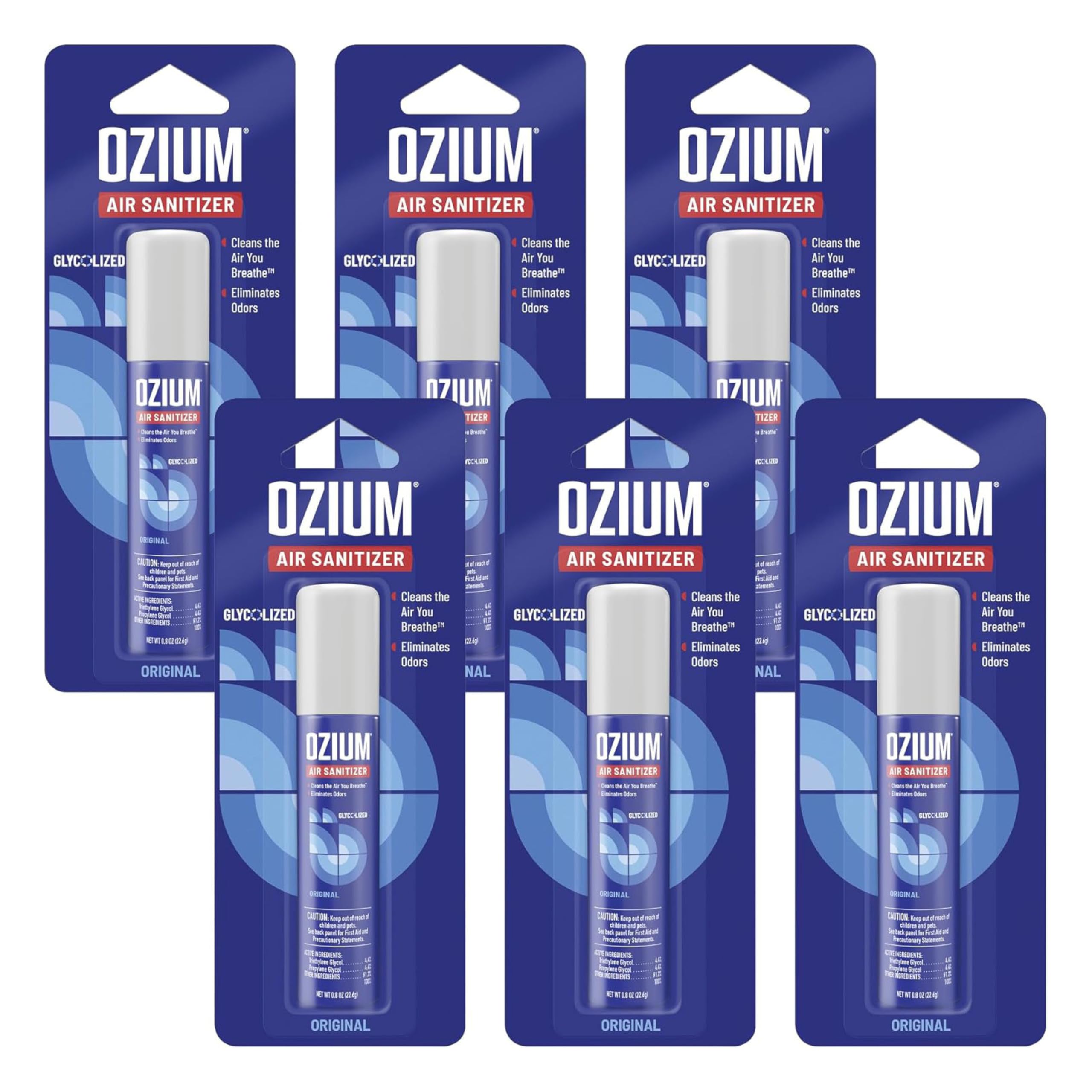 Ozium 0.8 oz. Air Sanitizer & Odor Eliminator for Homes, Cars, Offices and More, Original Scent, Pack of 6