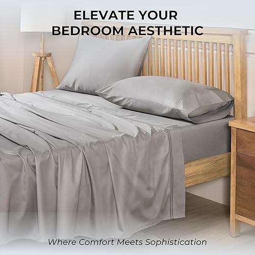 Miniatura 6 de Juego de sábanas de algodón 100 % natural, tejido de satén de una sola capa de 500 hilos, suave, transpirable, hipoalergénico, liso, de 4 piezas,