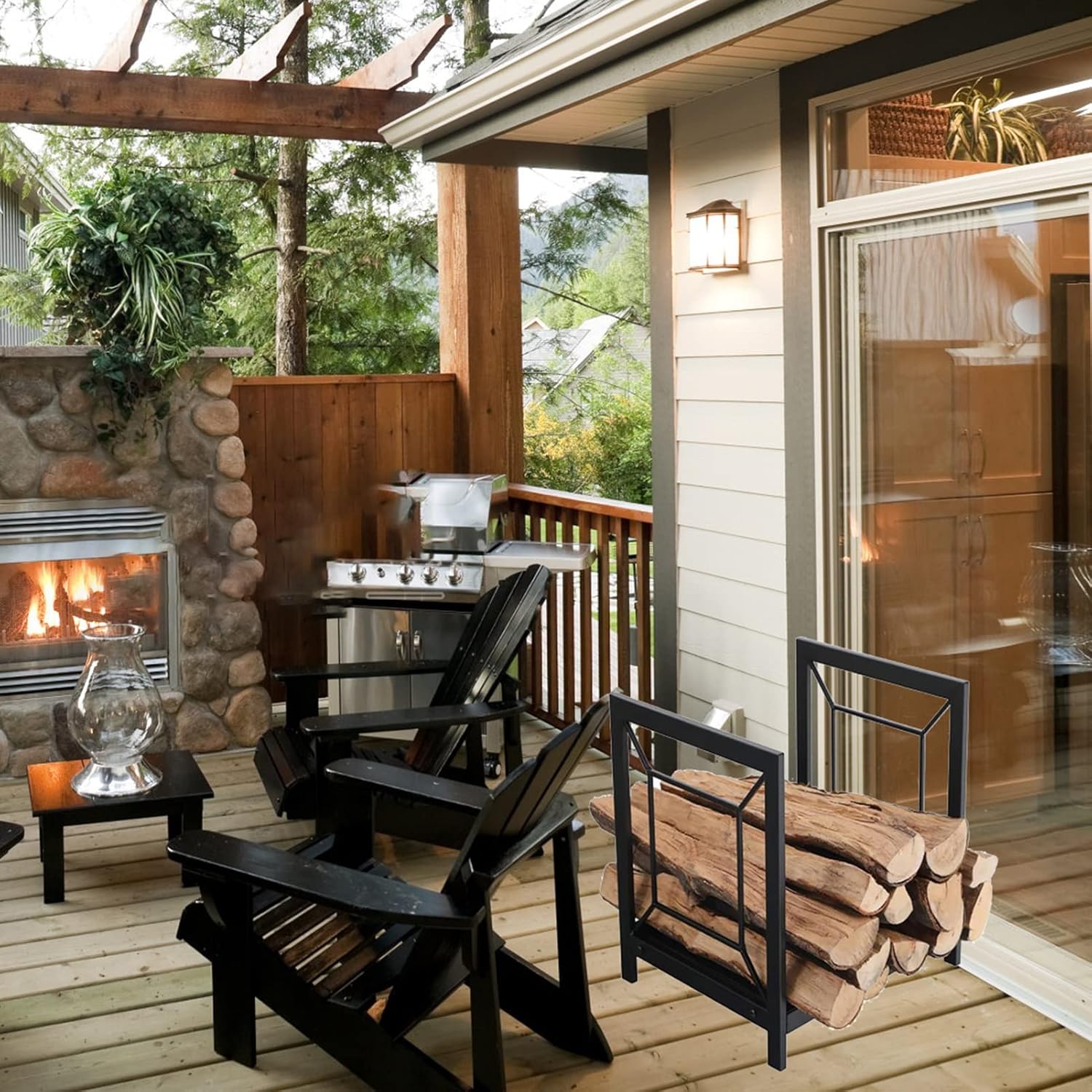 Firewood Rack Firewood Racks Outdoor Firewood Brackets for Camping Log Holder Easy to Install for Patio Deck Back Porch Back Fire Pit Floor-Standing Storage Stacker,