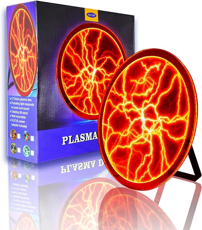 Disco de plasma de 12 pulgadas, lámpara de bola de plasma, globo de plasma, disco de electrotormenta, luminglas, adecuado para hogares, bares, clubes, fiestas, decoraciones, regalos navideños, juguetes científicos y educativos (rojo)