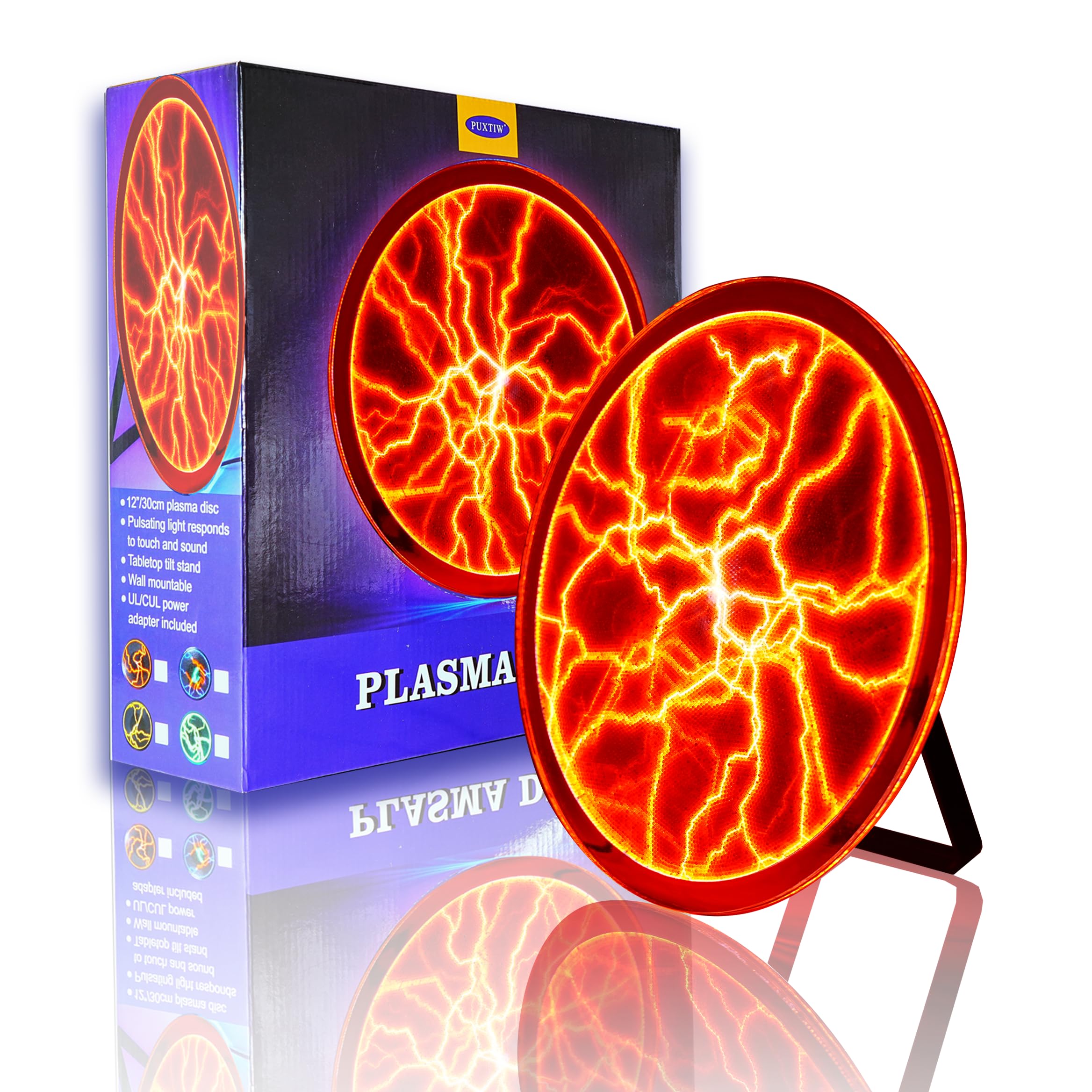 12 Inch Plasma Disc, Plasma Ball Lamp ，Plasma Globe,Electrostorm Disc,Luminglas,Suitable for Homes, Bars, Clubs, Parties, Decorations, Holiday Gifts, Science and Education Toys(Red)