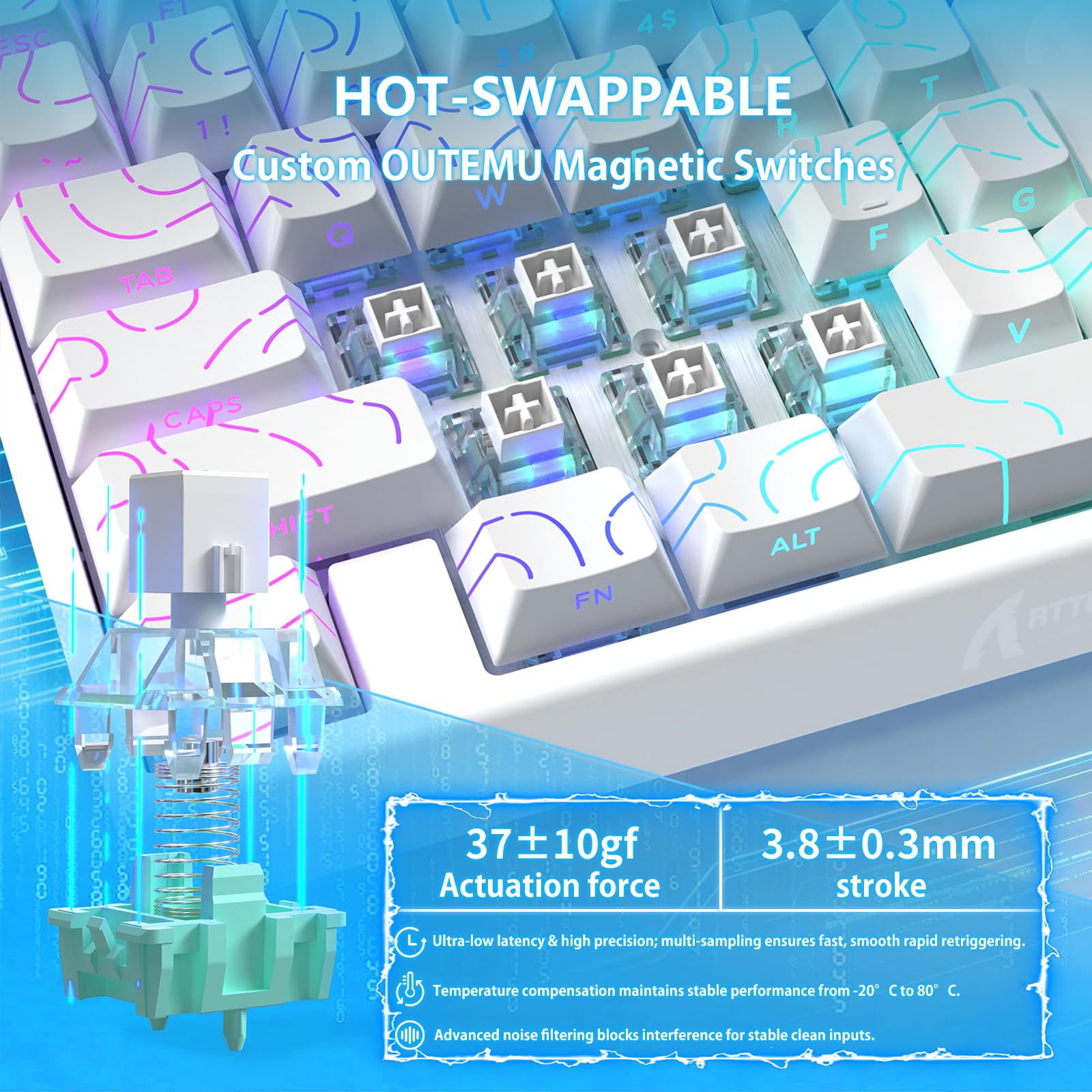 MAMBASNAKE Attack Shark M36 HE Teclado Gaming Una Mano 8000Hz Rapid Trigger, 36 Teclas Cable Interruptor Magnético, Precisión RT 0,01mm, SOCD & DKS, Retroiluminación RGB, para PC/Mac, Blanco Contour