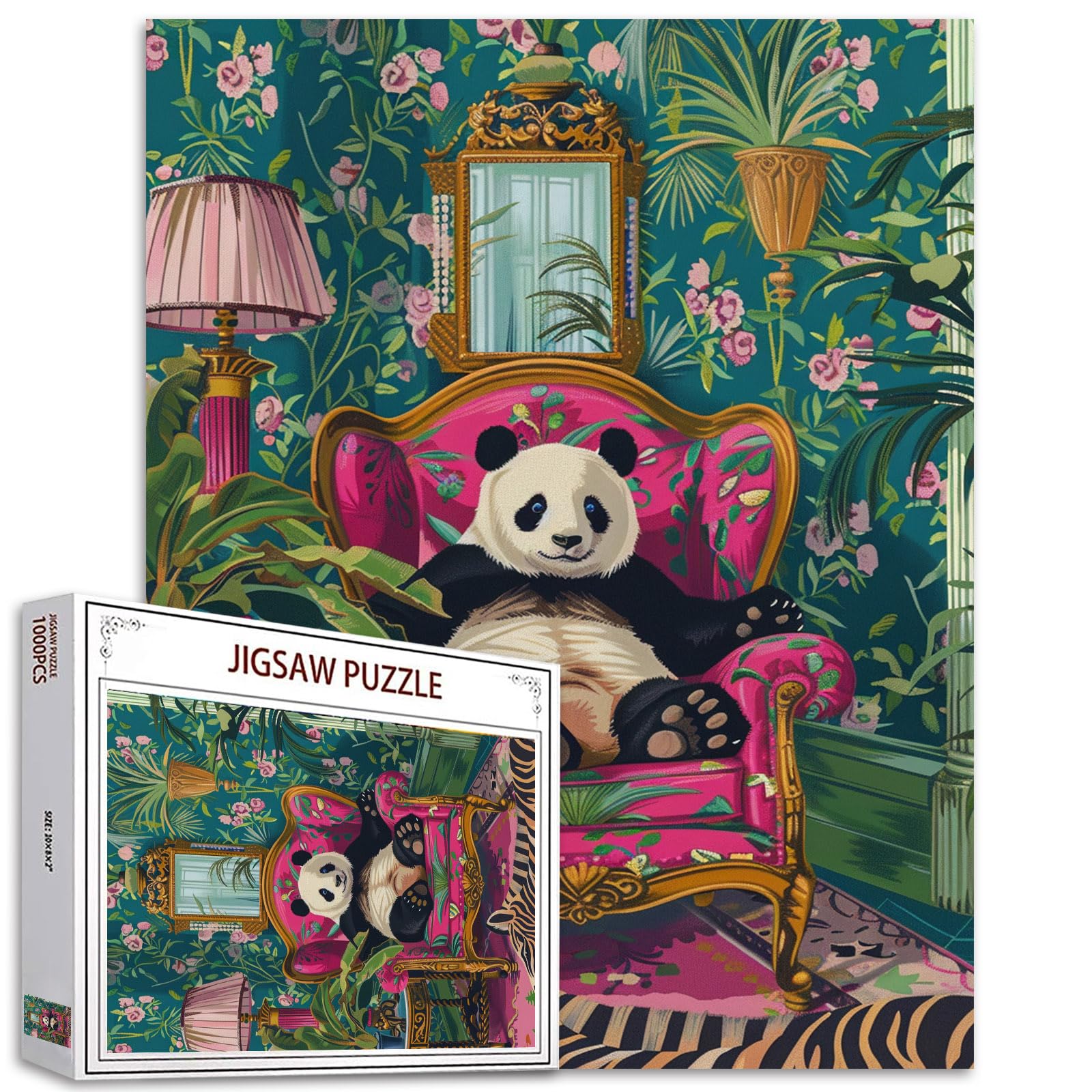 Bohemia Jungle Animal Jigsaw Puzzle 1000 Pieces Puzzle for Adults,Panda Botanical Art Jigsaw Puzzles for Challenging Family Activity Games Colorful DIY Handwork Puzzle for Home Decor Gifts