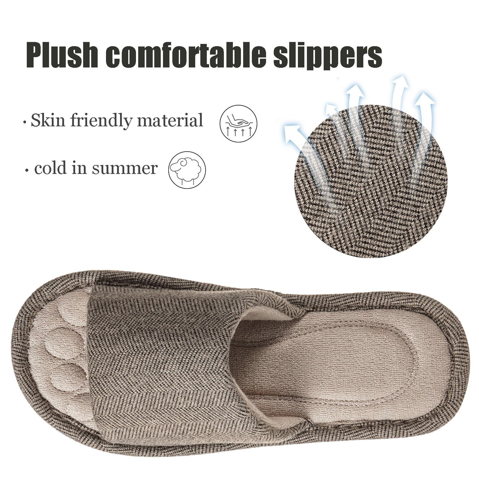 Zapatillas Casa Mujer Hombre Cómoda Espuma de Memoria Transpirable Algodón Pantuflas Punta Abierta Antideslizante Slippers Verano - 4