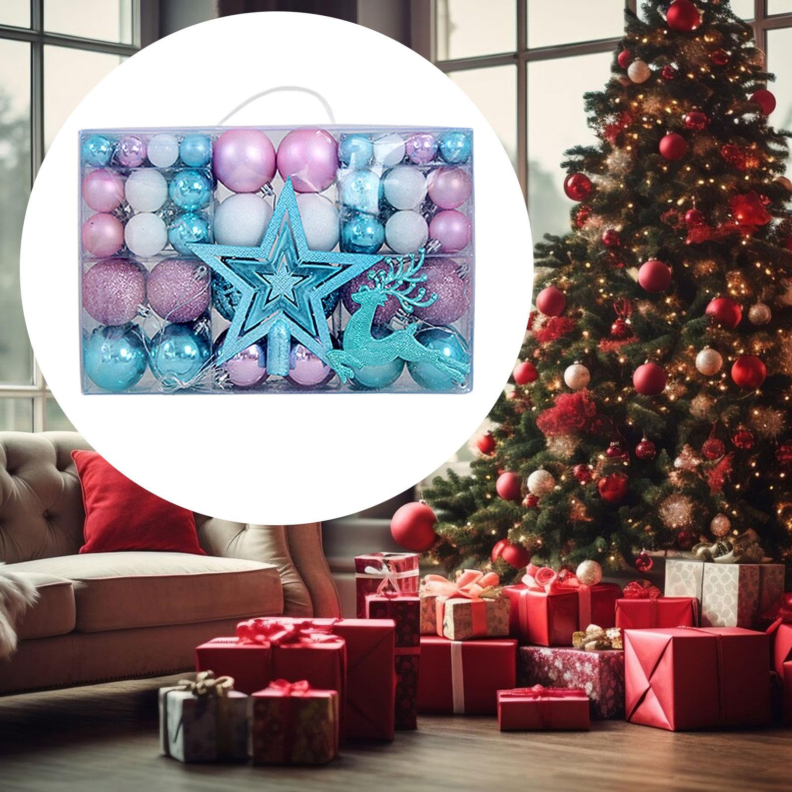 harayaa 102x Weihnachtskugeln Ornamente mit Stern Hirsch Weihnachtsschmuck Weihnachtsanhänger zum Valentinstag, Blau Weiß Rosa