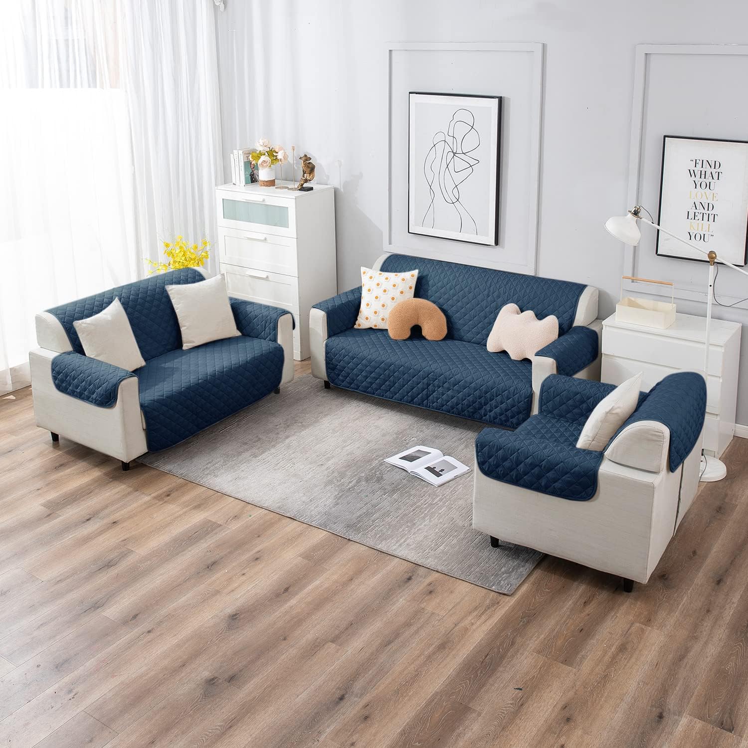 Stylish Reversible Sofa Cover - 3 Seater, Navy Blue -8