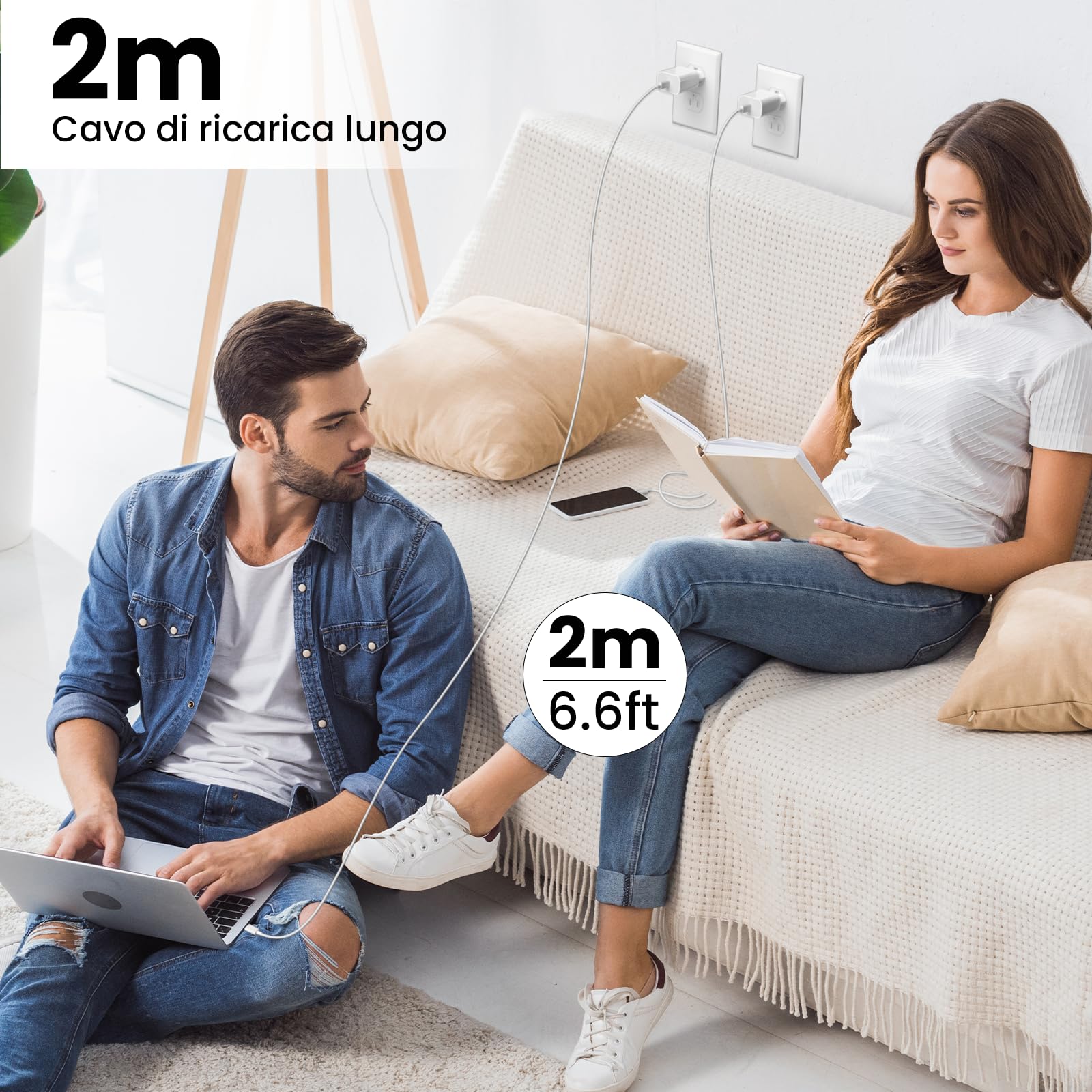 20W Caricabatterie Rapido for iPhone 17 16 15 con Cavo USB C a C 2m per Apple iPhone 17 16 Pro Max/15 Plus/iPad Pro 12.9 /Air Tipo C Cavetto Ricarica Caricatore 2 Pezzi per USB C Carica Batteria