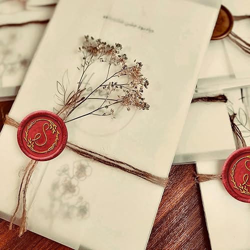 Miniatura 5 de Yoption Sello de cera escrito a mano, letra S, alfabeto inicial vintage con sello de cera de sellado de rama de olivo