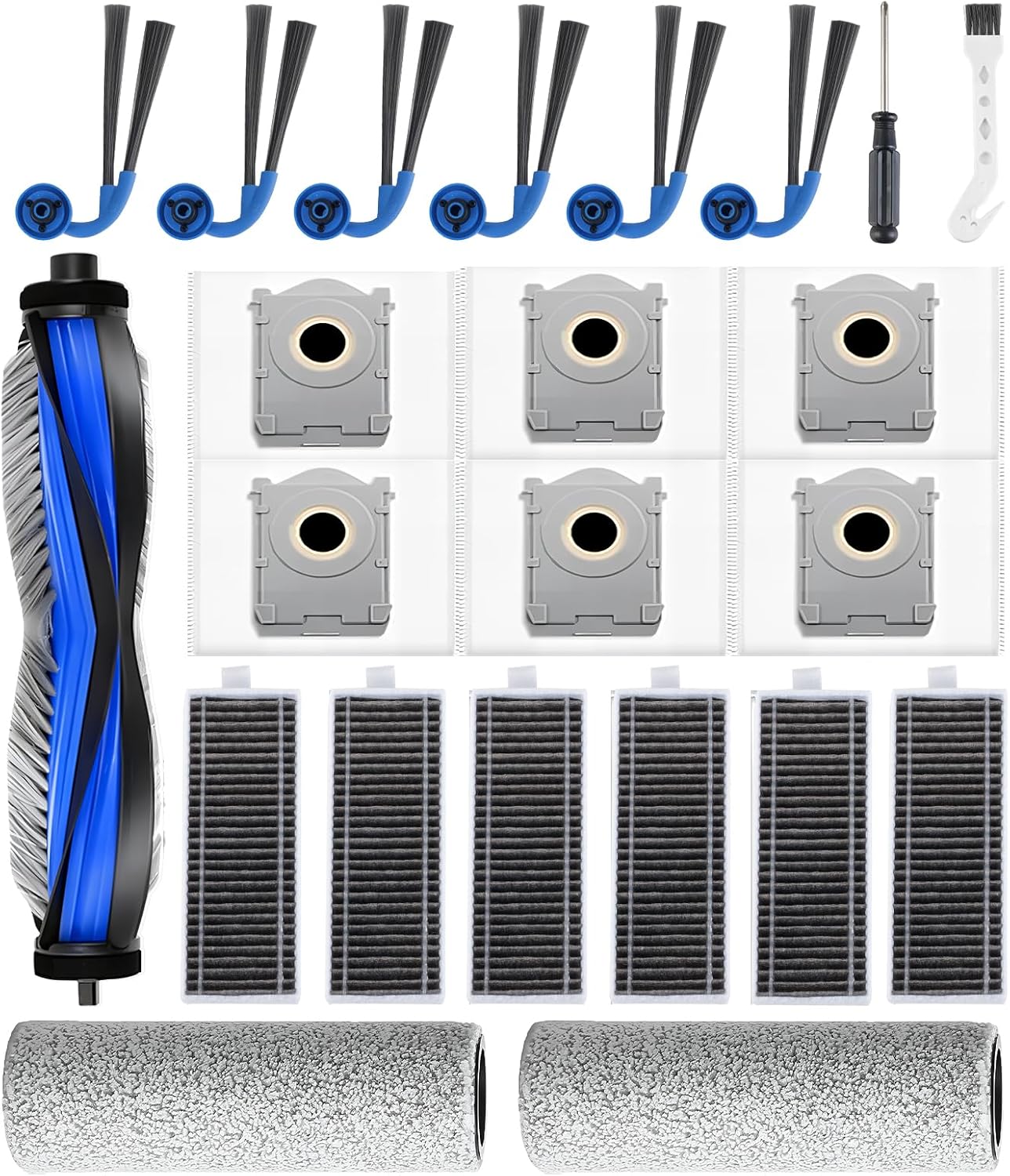 23 Pack Accessories Replacement Parts for Ecovacs Deebot X9 Pro Omni Robotic Vacuum Cleaner Parts Include 1 Roller Brush,2 Mop,6 Side Brushes,6 HEPA Filter, 6 Dust Bags,1 Screwdrivers