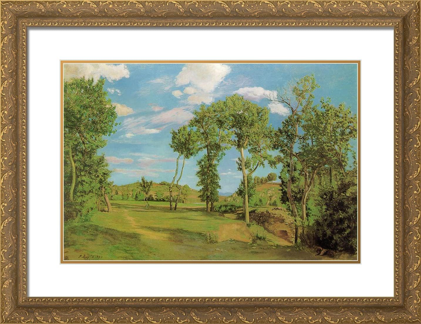 ArtDirect Bazille, Frederic 24x19 Gold Ornate Framed Art Print with Double Matting Titled: Landscape on the Shore of Lez