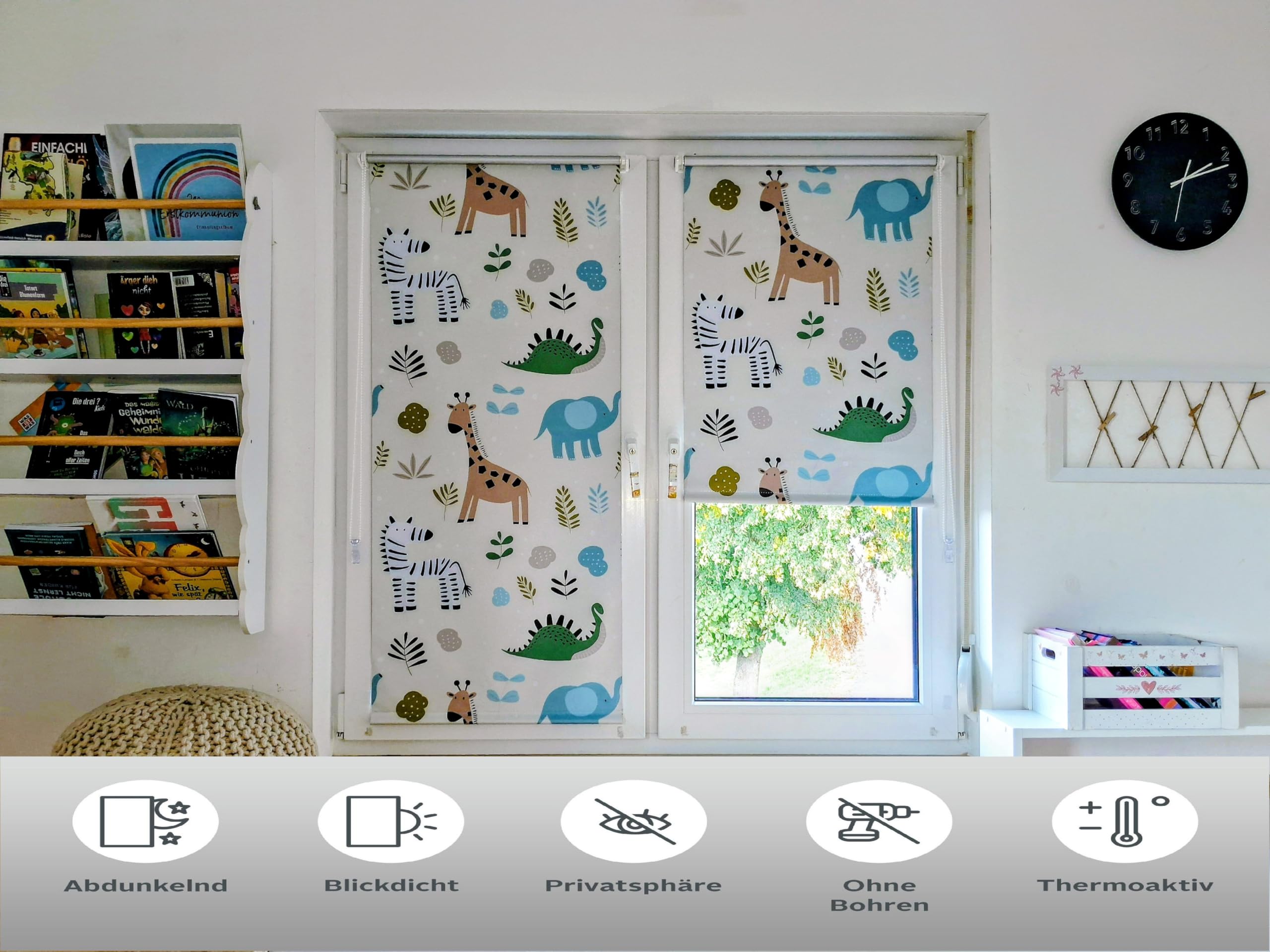 Store à Traction latérale - Store Thermique Klemmfix avec Motif Zoo (l 130 x H 150 cm)