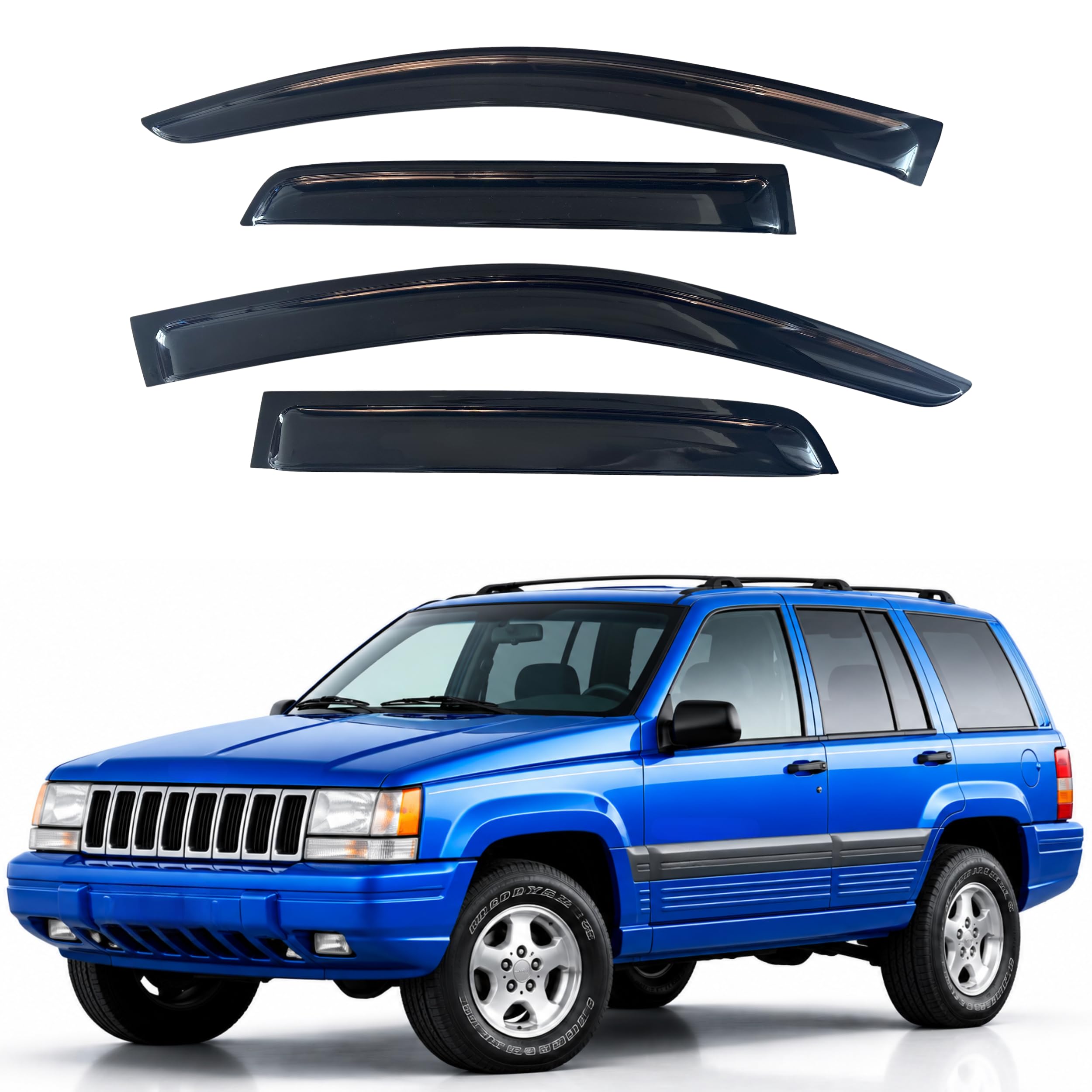 IG Window Visors Fit for 1999-2004 Jeep Grand Cherokee, Out-Channel Rain Guards Vent Wind Deflectors 4PC, Car Accessories for 2004 Ford Ecosport (Brazil)