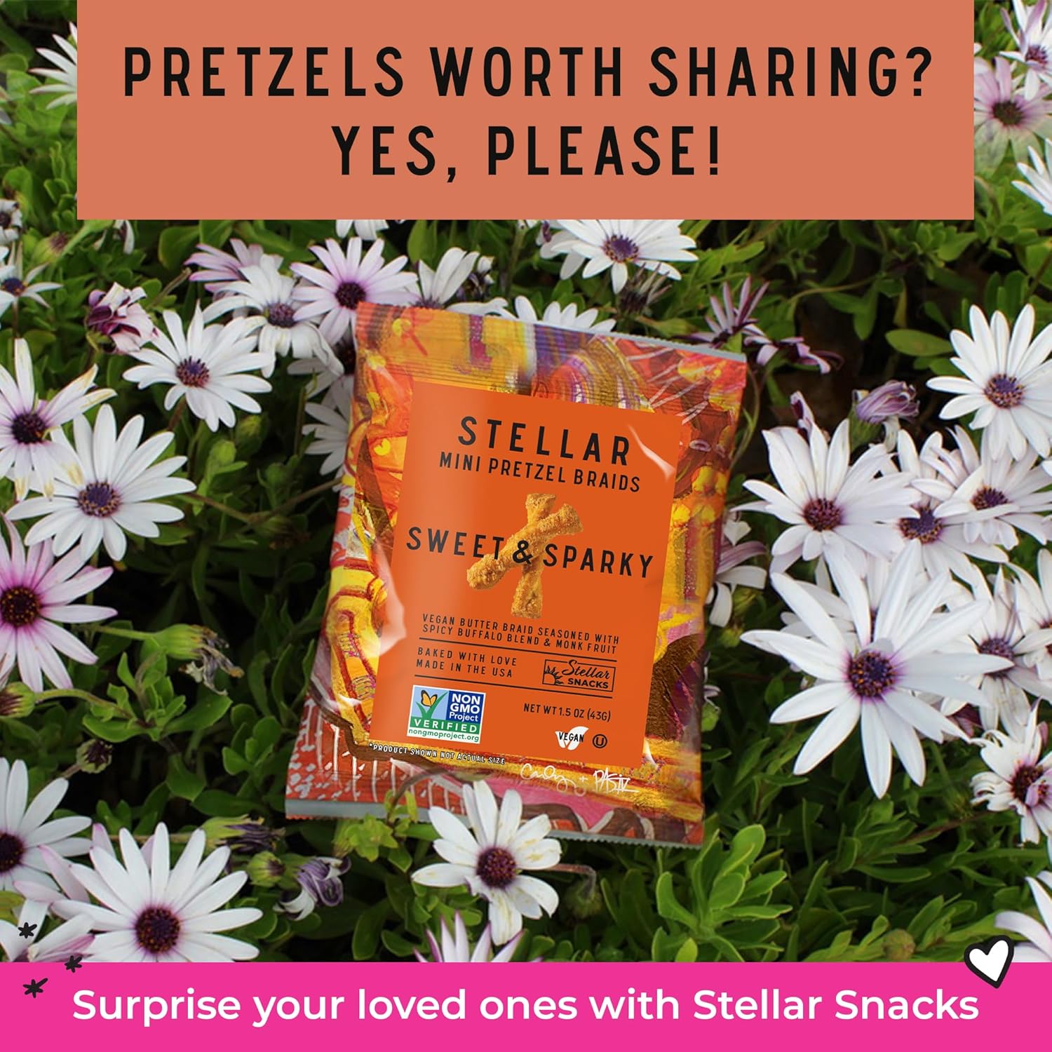 Stellar Snacks Mini Pretzel Braids, Vegan, Kosher, Non-GMO, 1.5 Ounce (Pack of 24, Sweet & Sparky)