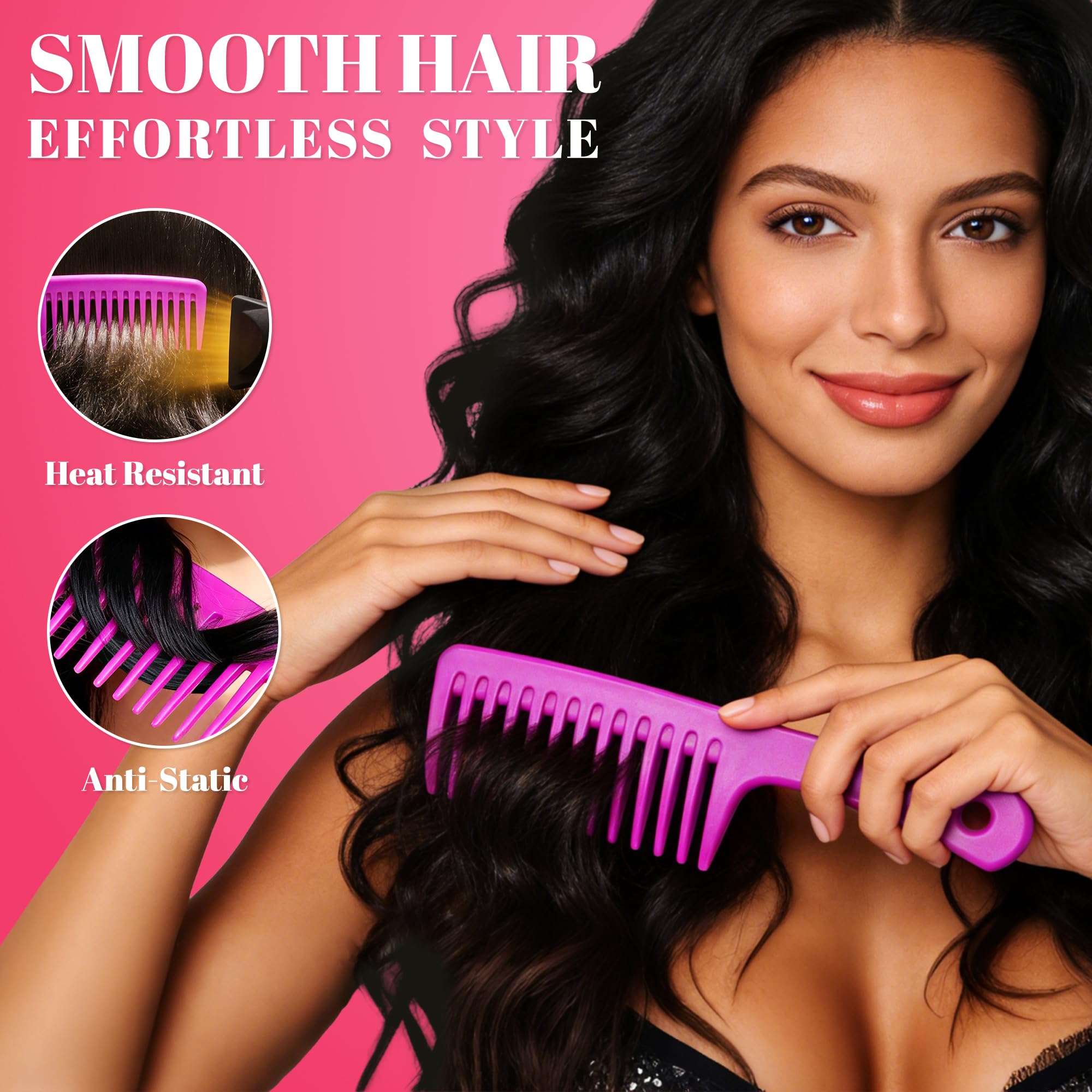 Salonsilk Lot de 6 peignes professionnels à dents larges et queue de rat pour homme et femme - Cheveux noirs naturels