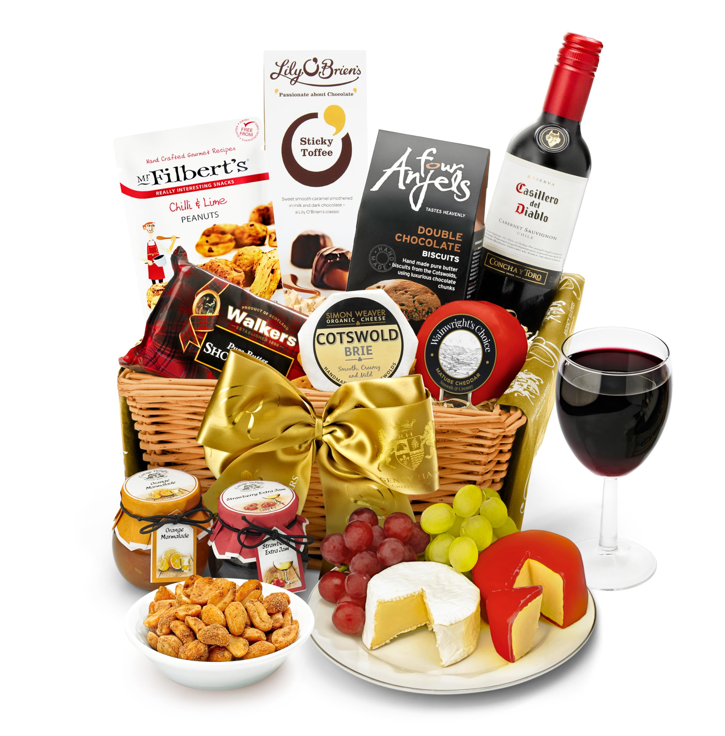 Downton Red Wine Hamper - Classic Cabernet Sauvignon Gift Set with Mature Cheddar, Organic Brie, Chocolates - Red Wine Gift Baskets For Birthdays and Other Occasions, from Regency Hampers