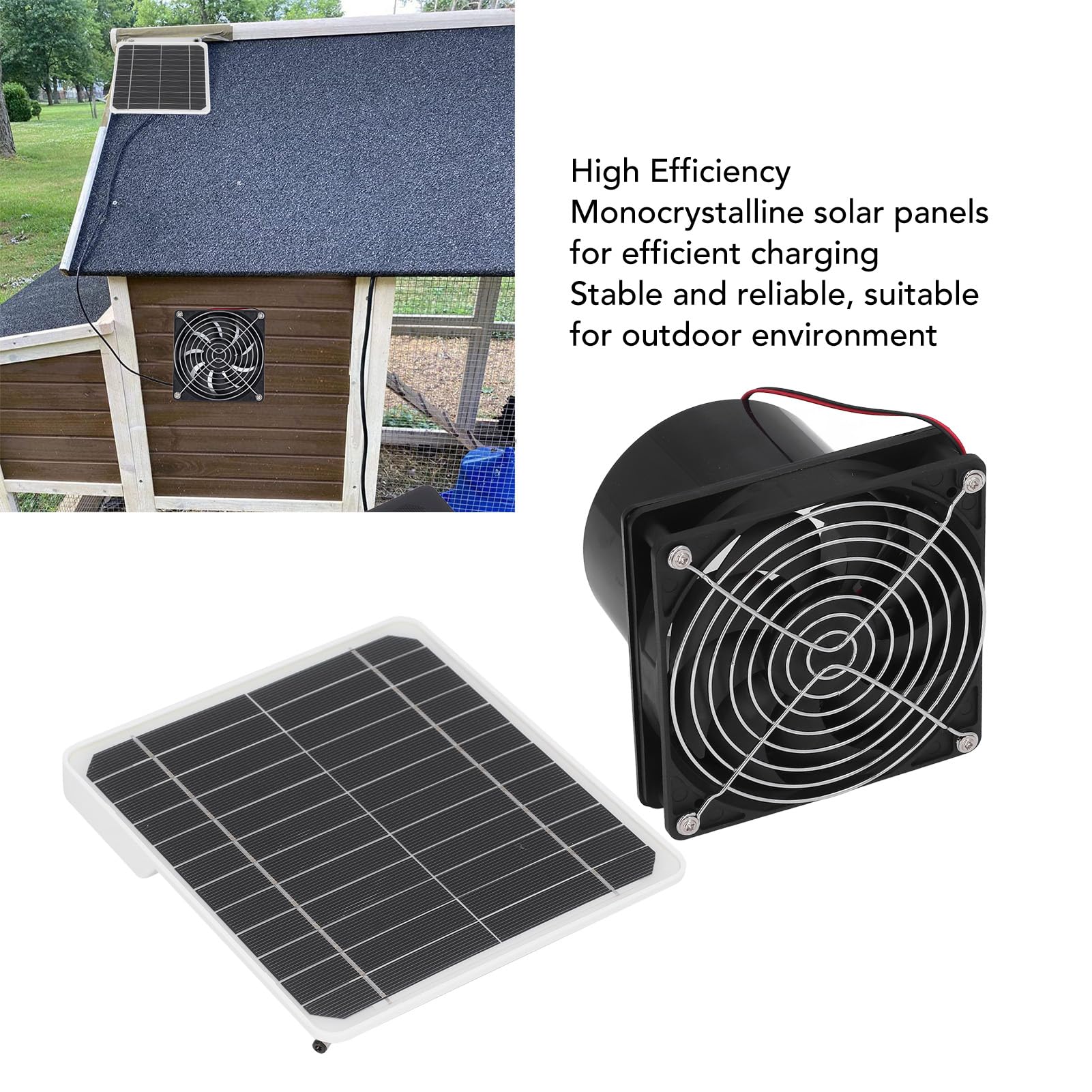Ventola Di Scarico Solare 50W Per Serre E Pollai – Pannello E Ventilatore Inclusi, Massima Velocità 3000 Giri, Funziona Solo Con Sole