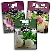Heirloom Turnip & Rutabaga Seeds Collection - 3 Non-GMO Varieties | Purple Top, Snowball White Turnip, American Purple Top | Fall Spring Planting SurvivalGardenSeeds