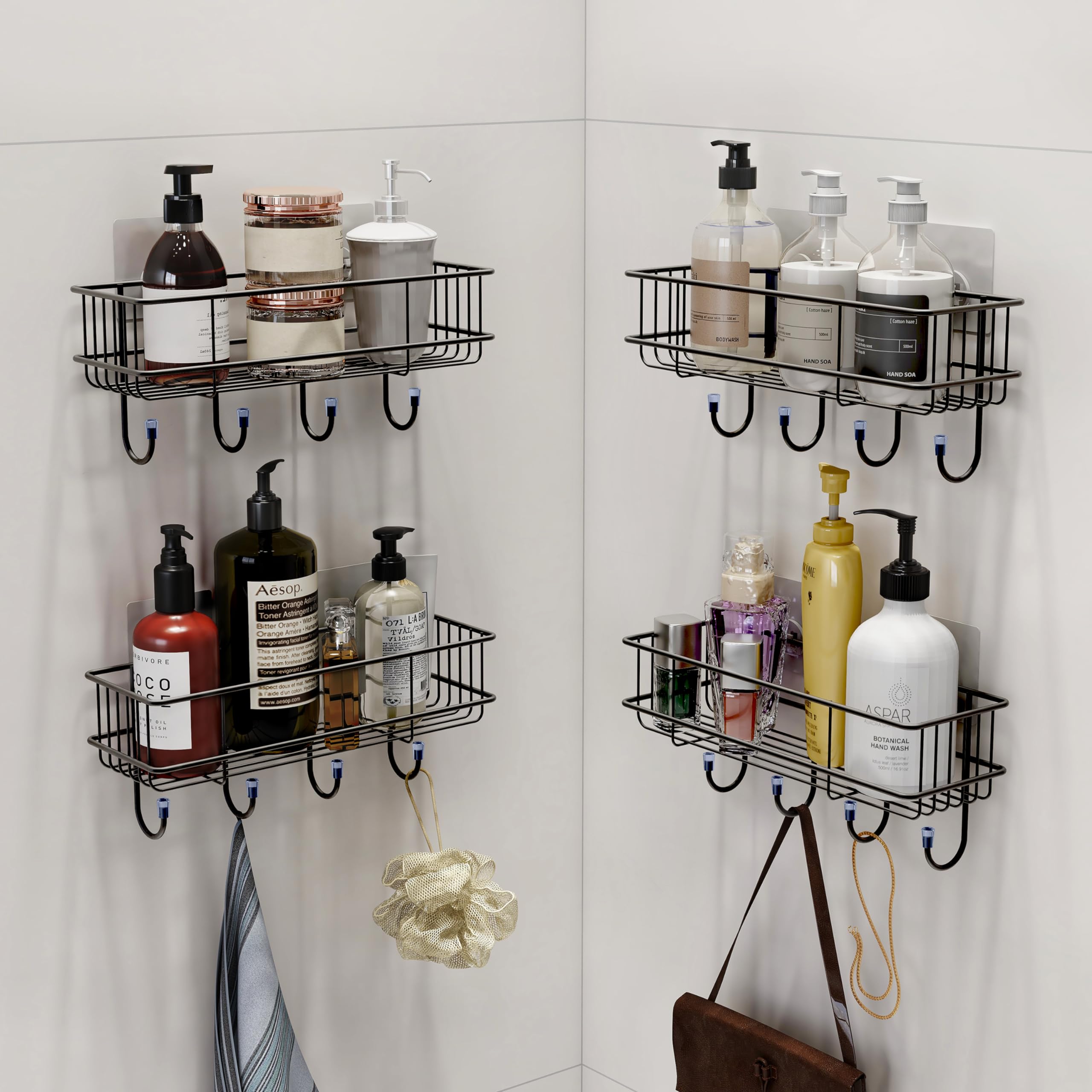 Plantex GI Steel Bathroom Rack Without Drilling/Self Adhesive Shelf for Kitchen with Hooks & Magic Sticker/Bathroom Organiser (Pack of 4) (B0CK89VS8J) Amazon Price History, Amazon Price Tracker