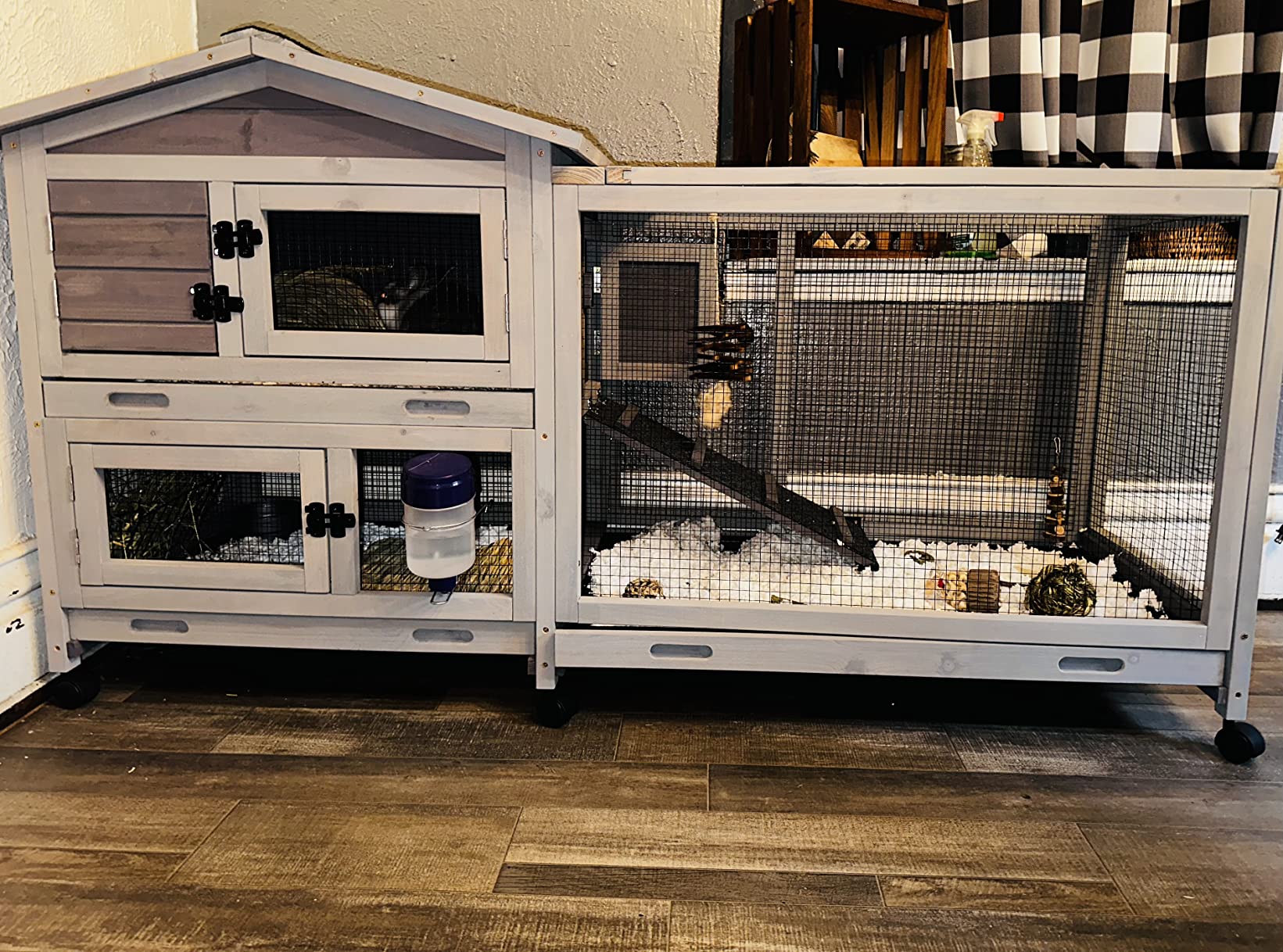 32/mo Finance Bunny Cage Indoor and Outdoor Rabbit Hutch with Casters Waterproof Roof, Pull