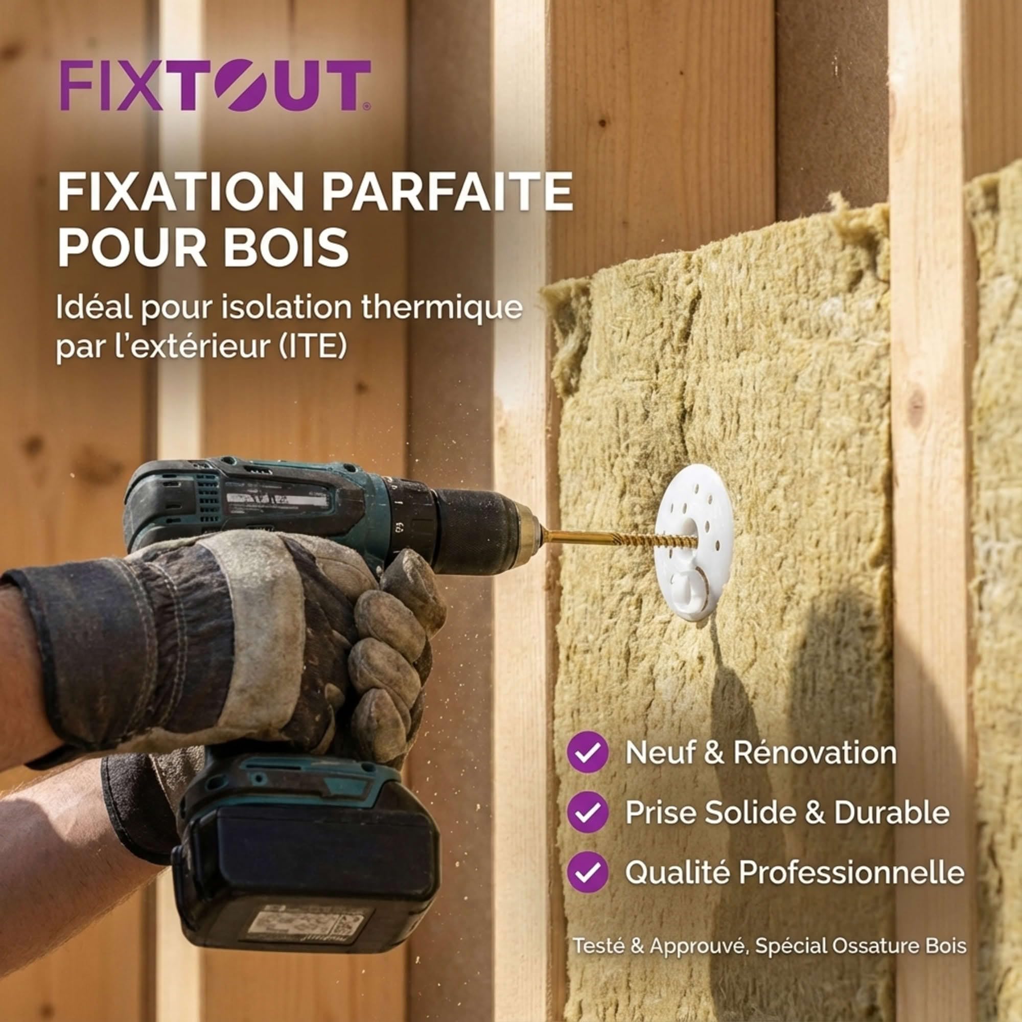 Rondelles d'isolation D.60 mm 100 pièces + Vis à bois Torx double filetage 100 mm