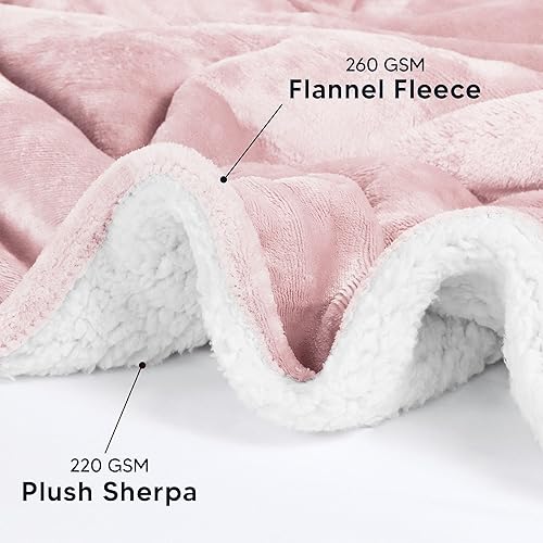 Miniatura 3 de Utopia Bedding Manta Sherpa tamaño individual rosa, 90 x 66 pulgadas  Manta reversible de forro polar de felpa gruesa y cálida de 480 GSM para cama,