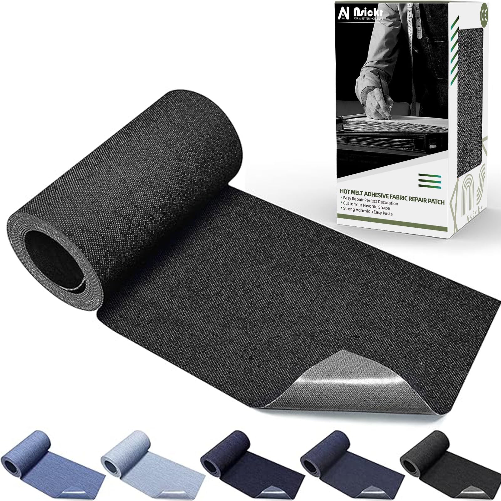Nsickr -Jean Patches for Ironing Inside and Outside. Various Blue Patches Repair kit. Jeans. Repair kit for Clothing. Strong Adhesive. Multiple Specifications (Black, 8 × 153 CM)