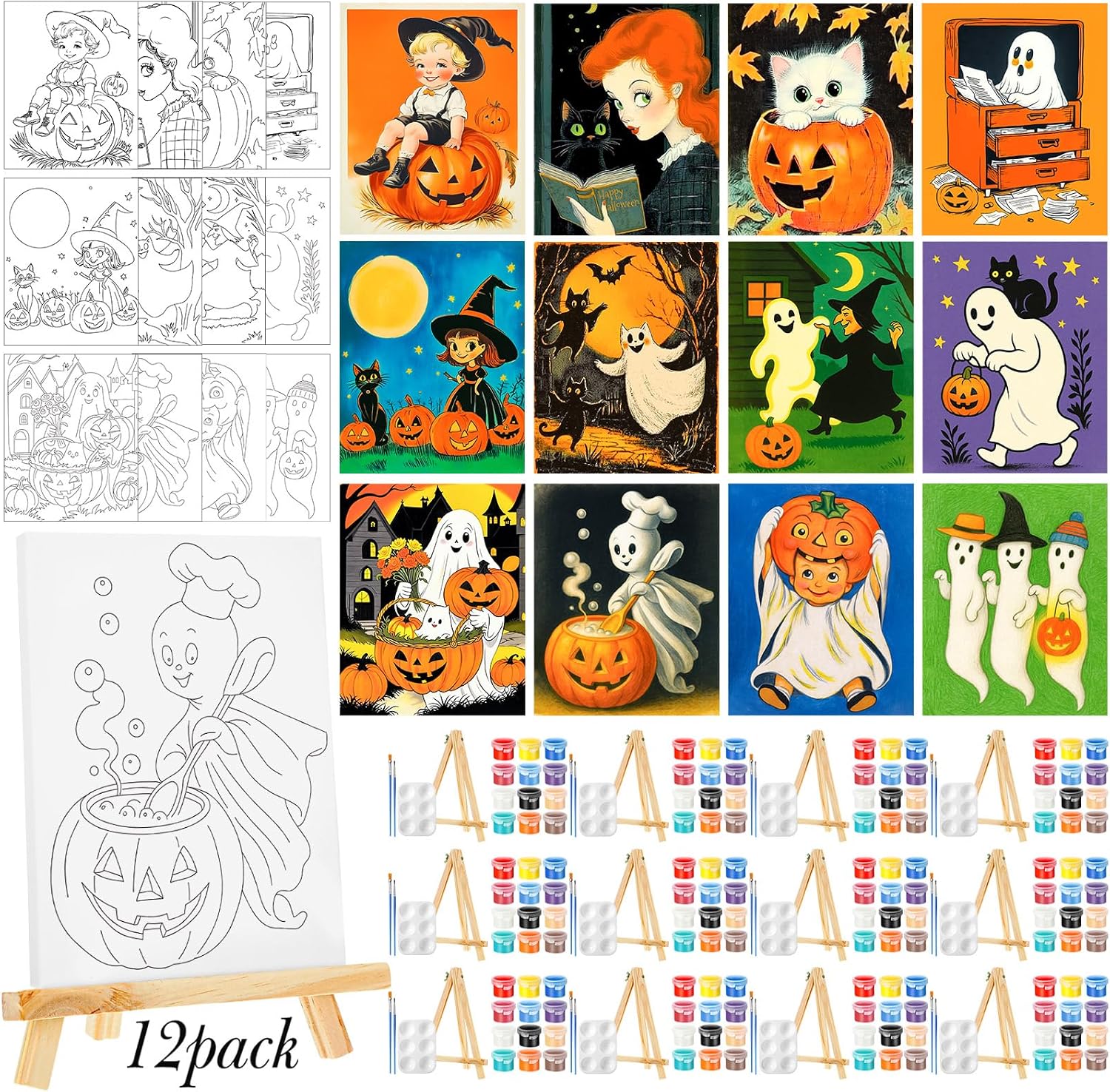 Zhanmai 12 Set Paint and Sip Kit for Adult 8''x10'', Whimsical Style