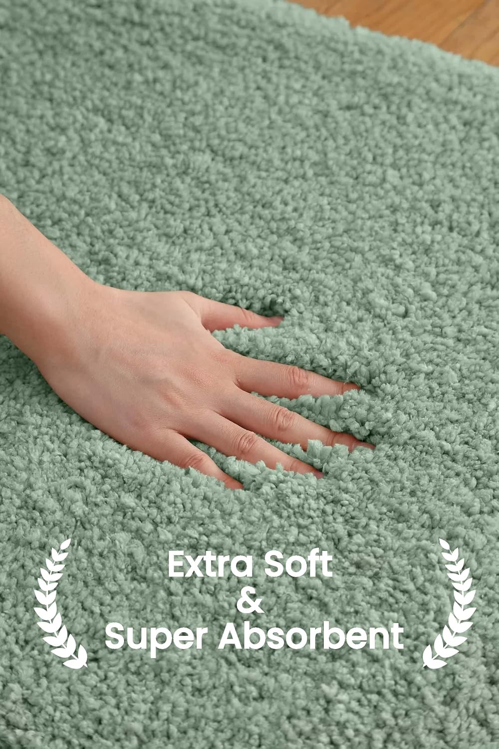 Pure Fluffy Bath Mat 20x32, Non Slip Soft Bathroom Rug for Tub and Shower, Plush Absorbent Floor Mat, Machine Washable Shaggy Rug for Cozy Home Bathroom Décor (Winter Green)