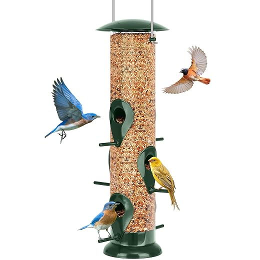 FEED GARDEN Bird Feeder for Outdoors Hanging, 13" 6 Ports, Clear Tube