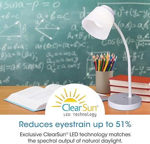 Miniatura 3 de OttLite Lámpara de escritorio LED Clarify con 4 ajustes de brillo, controles activados por tacto, diseño blanco moderno, iluminación LED ClearSun,