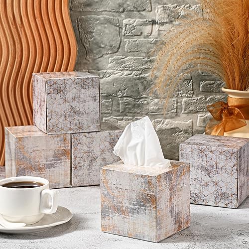 Miniatura 2 de Bokon Paquete de 12 cajas de pañuelos faciales, cajas cuadradas de pañuelos de 2 capas, papel de seda suave, estilo industrial, caja de pañuelos de