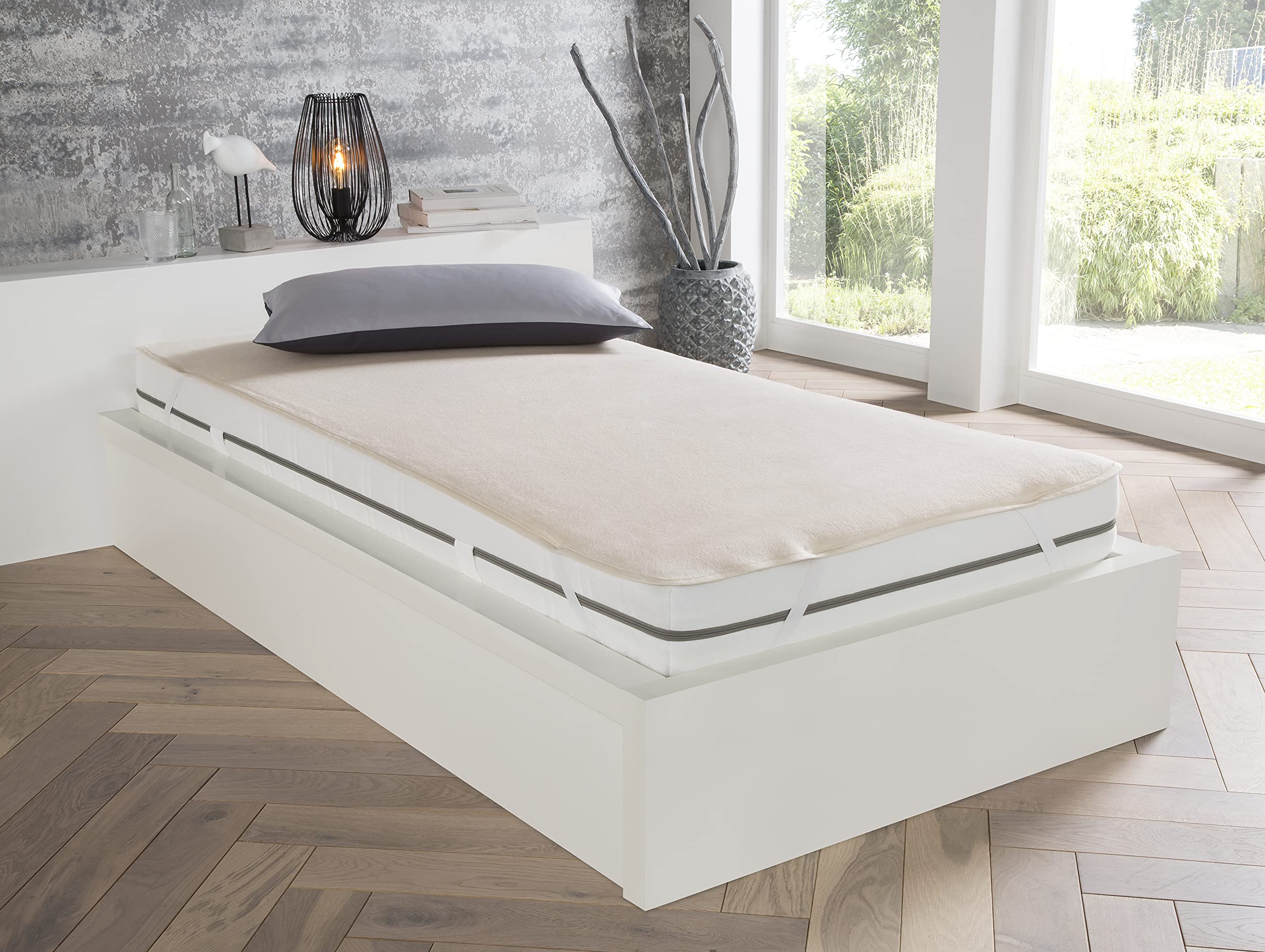 Vita Matratzenschoner 160x200 cm - atmungsaktive Baumwollauflage weiß Natur ohne knistern, mit Bandeinfassung und praktischen Eckgummis, 400 g/m²