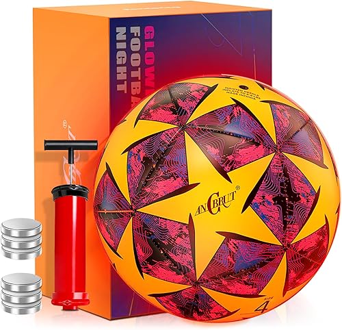 Light Up Soccer Ball Glow in The Dark Size 34 5 Indoor&Outdoor Sports Gifts Birthday Ideas for 3-15+ Boys, Girls, Teens with Pre-Installed Batteries