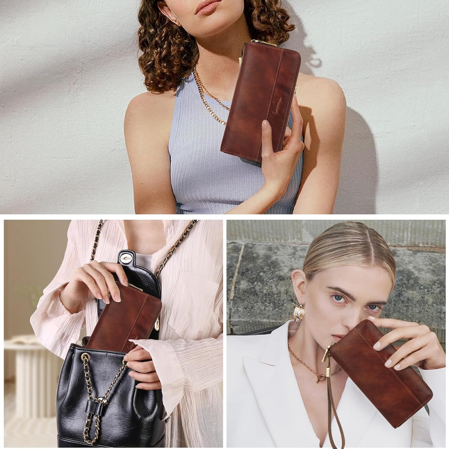 Leather Wallet Women Wristlet RFID Blocking Large Capacity Long Wallet For Women Card Holder With Zip Coin Pocket(darkbrown) | RFID Blocking, Large Capacity, Wristlet, Card Holder, Real Leather - Image 8