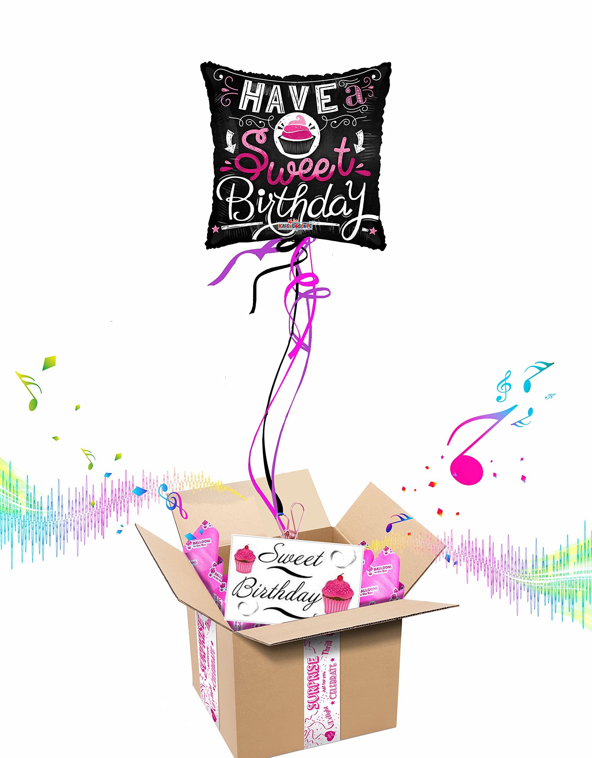 BALOONS IN THE BOX Have a Sweet Birthday Inflated Helium Balloon | Customizable Greeting Card | Plays a Happy Birthday Jingle When Opened,Multicolor,1